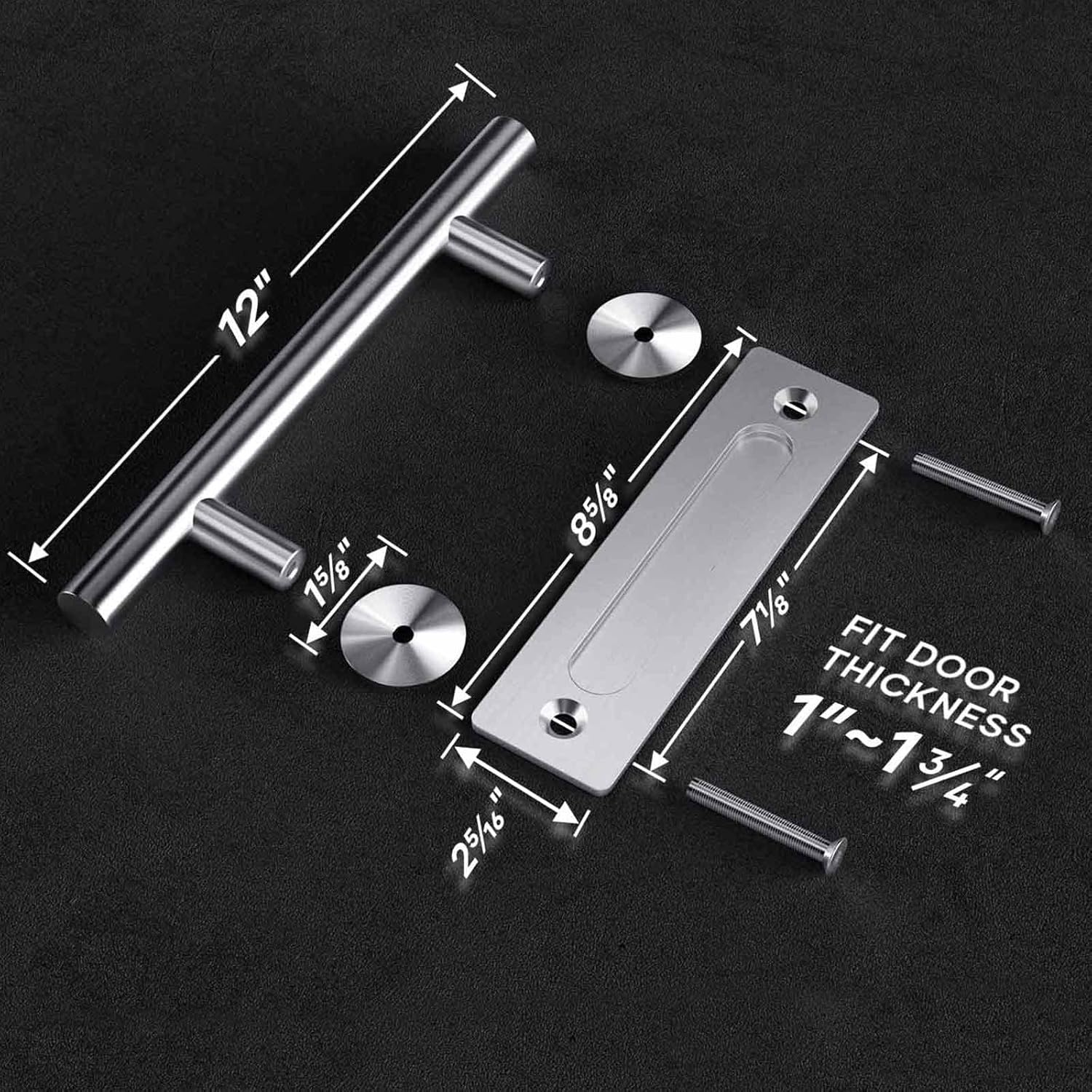 12" Stainless Steel Sliding Barn Door Handles and Pulls Set - Double Sided Flush Hardware with Brushed Finish - Easy Install by EaseLife