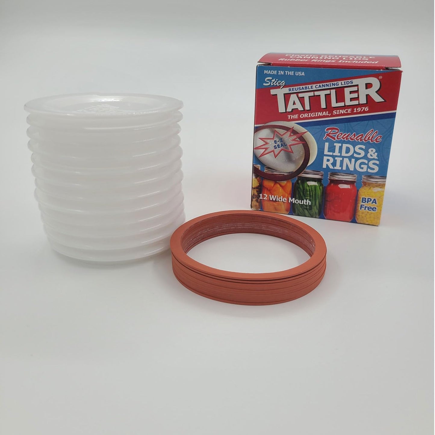 12 Wide Mouth Tattler Reusable Canning Lids Bundle with Rings and Dissolvable Sunivale Labels - Made in USA for Hot Water Bath, Vacuum Sealer, and Pressure Canning