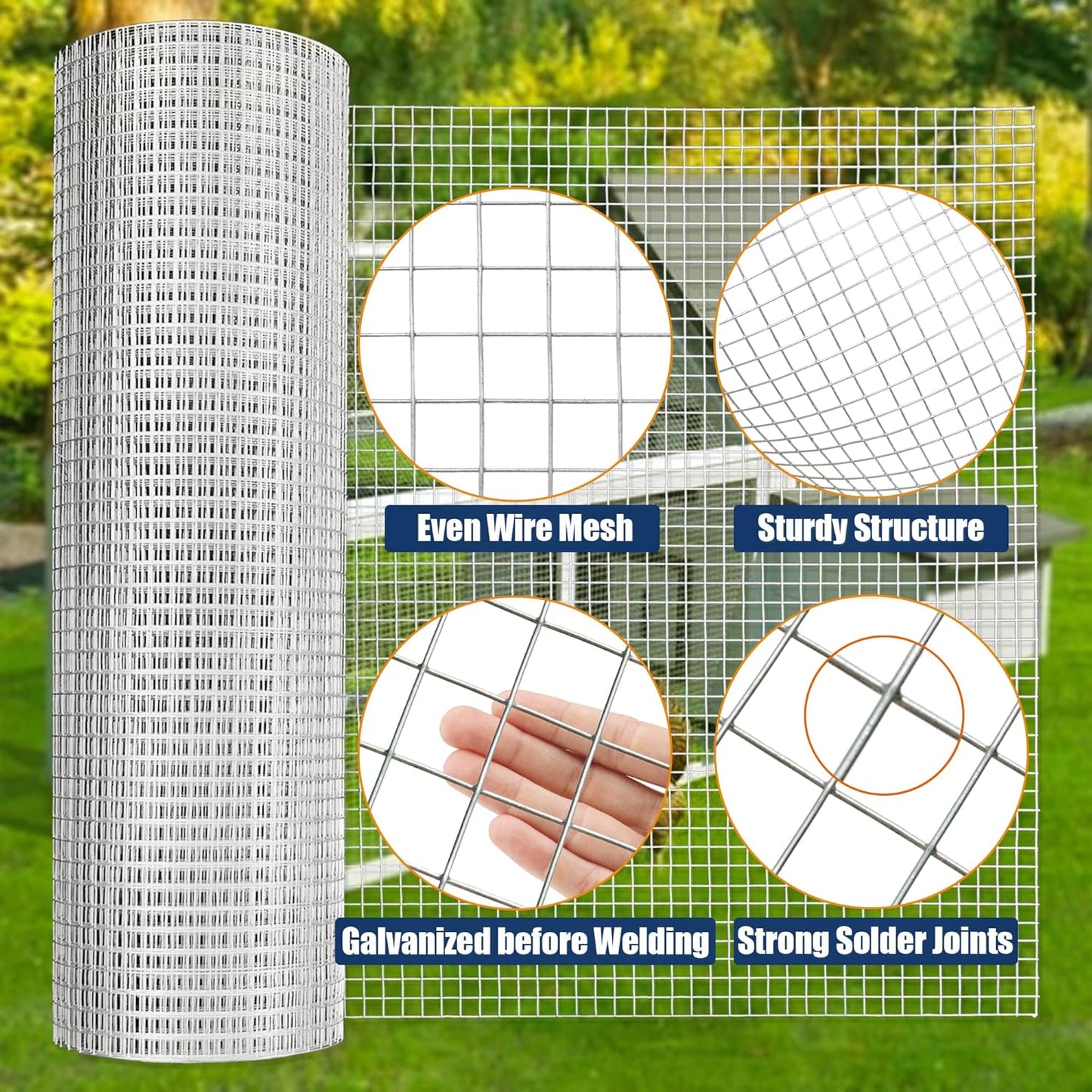 1/2" x 10 Ft 19 Gauge Metal Mesh Roll Fence for Poultry Cage & Home Improvement - Galvanized Welded Hardware Cloth