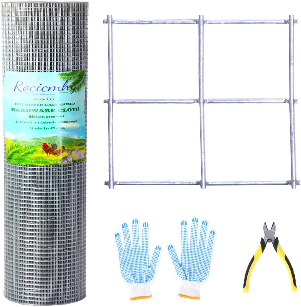 1/2" x 36" x 100' Galvanized Hardware Cloth Roll for Fencing & Mesh Wire - Chicken, Gopher, Rabbit Wire Mesh Roll - WildKart