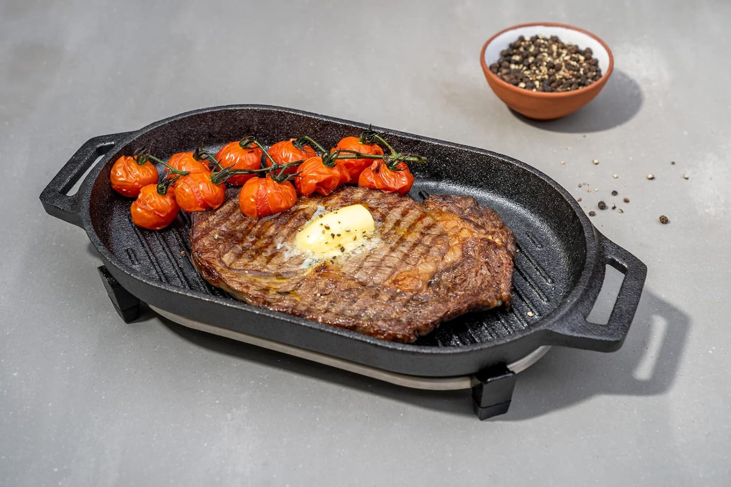 12" x 6" Ooni Cast Iron Grizzler Pan with Removable Handle - Non-Stick Pre-Seasoned Grill Frying Pan for Oven, Pizza Oven, and BBQ Accessories
