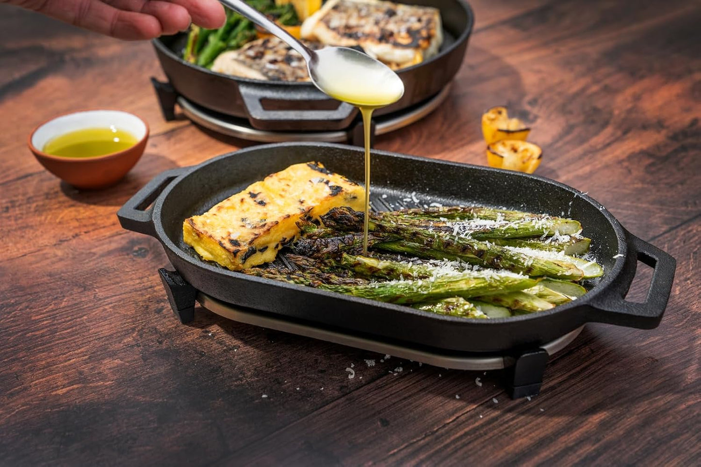 12" x 6" Ooni Cast Iron Grizzler Pan with Removable Handle - Non-Stick Pre-Seasoned Grill Frying Pan for Oven, Pizza Oven, and BBQ Accessories