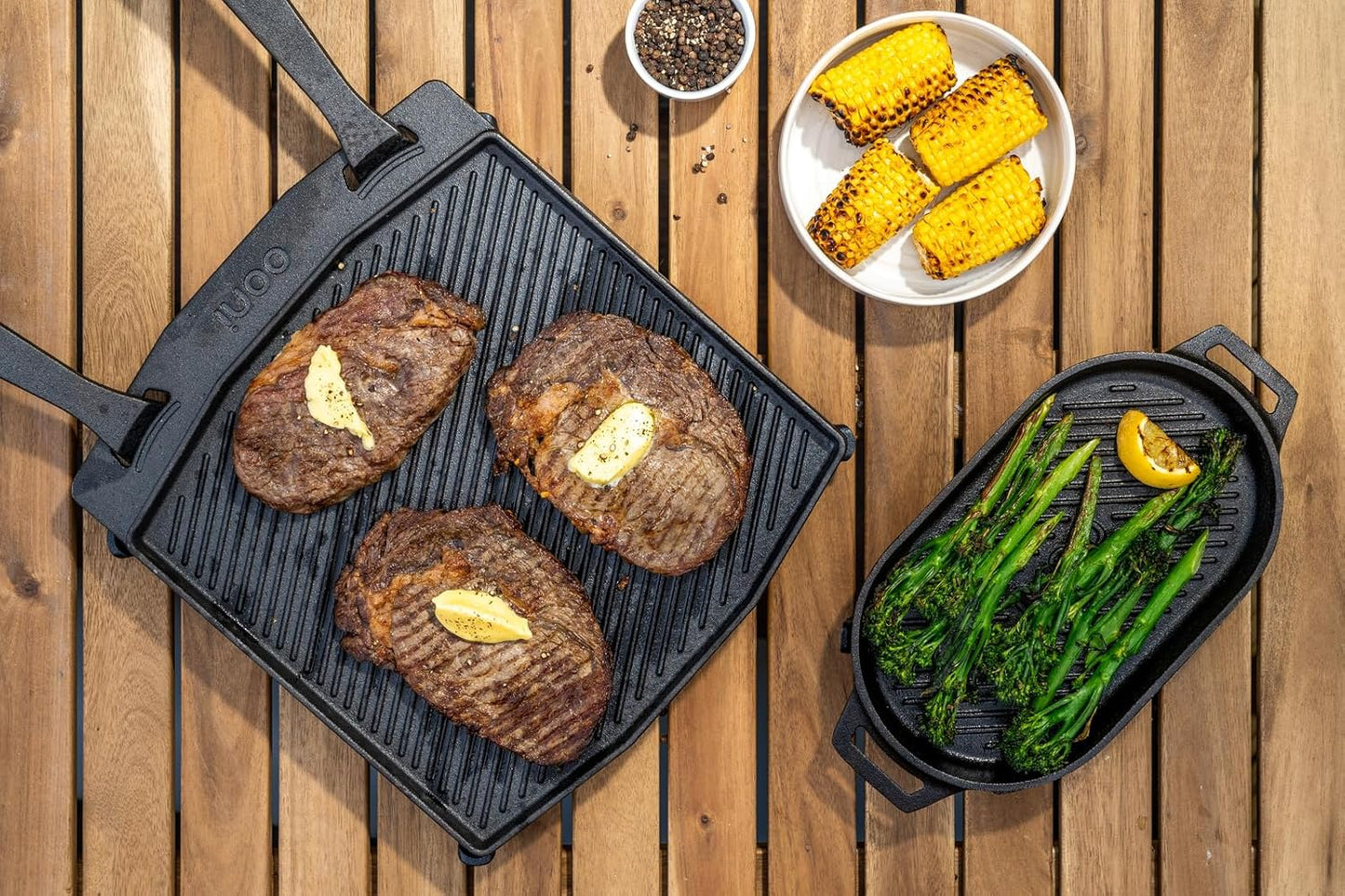 12" x 6" Ooni Cast Iron Grizzler Pan with Removable Handle - Non-Stick Pre-Seasoned Grill Frying Pan for Oven, Pizza Oven, and BBQ Accessories