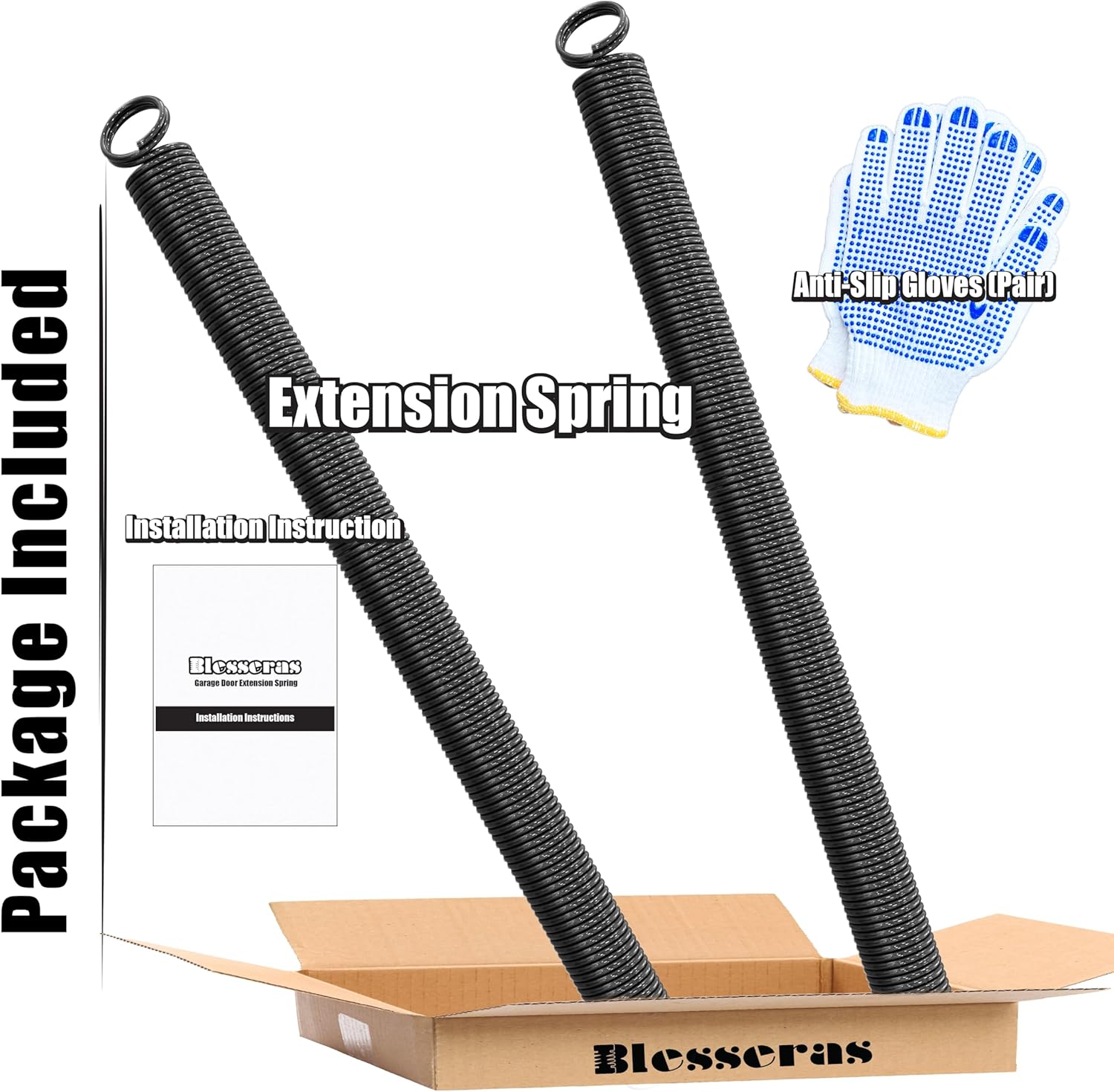 120-lbs. Garage Door Extension Spring Replacement Kit - 25'' Double Loop Ends, 1 Pair - Black Coated Kit