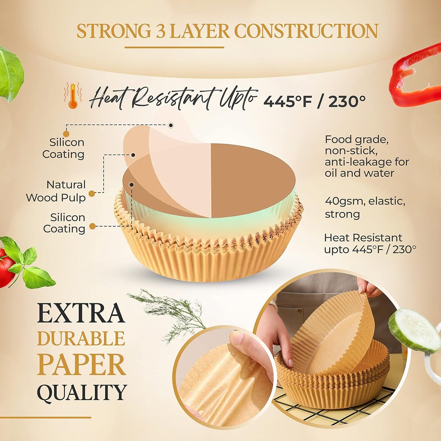 120 Pcs Disposable Air Fryer Liners with Oil Brush - Non-Stick Paper Liners for Frying, Baking, and Cooking in 2-5 Qt AirFryers (6.3 Inches)