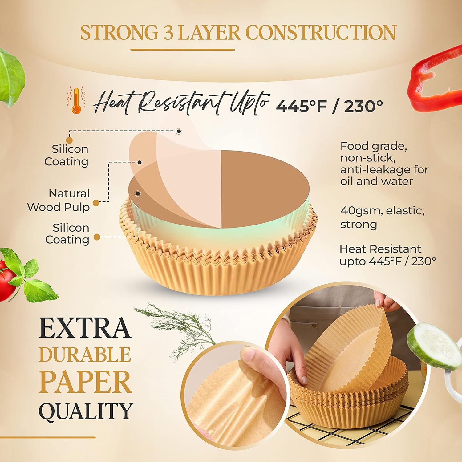 120 Pcs Disposable Air Fryer Liners with Oil Brush - Non-Stick Paper Liners for Frying, Baking, and Cooking in 2-5 Qt AirFryers (6.3 Inches)