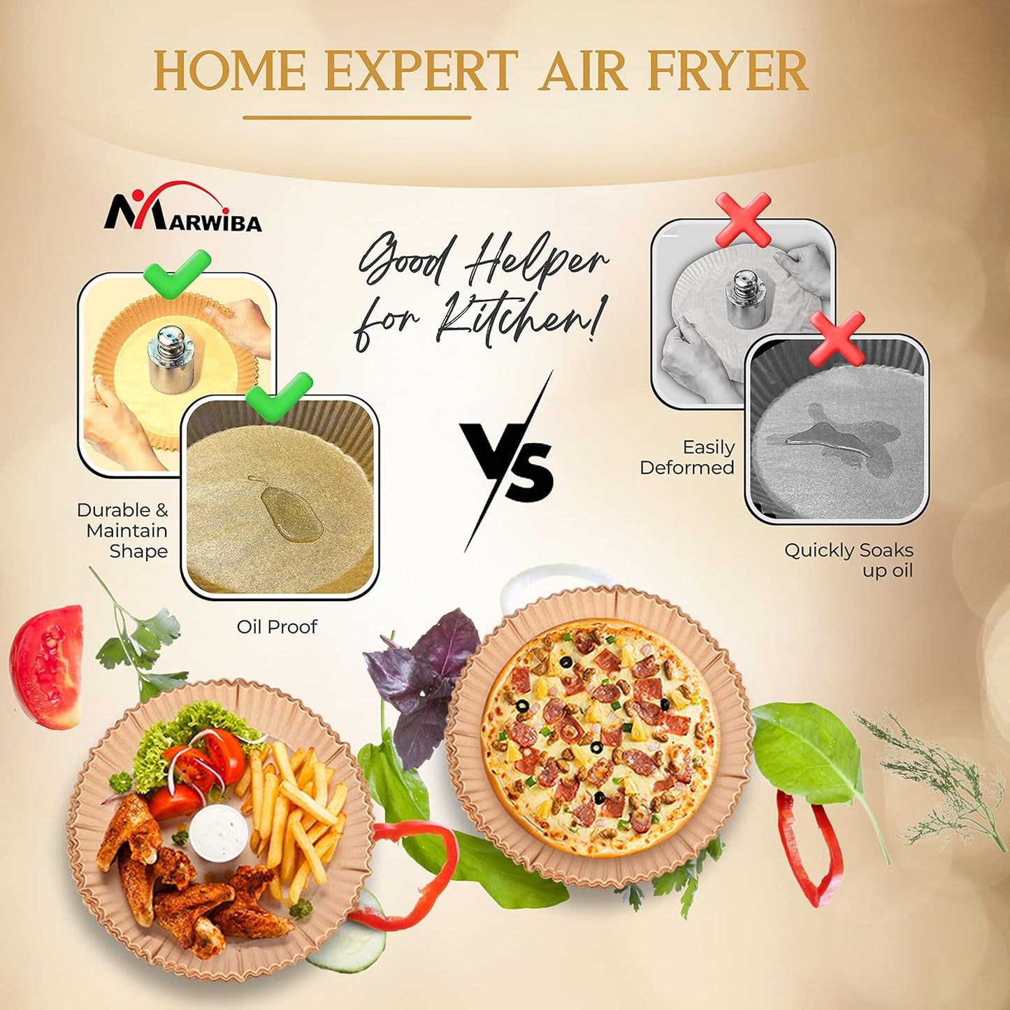 120 Pcs Disposable Air Fryer Liners with Oil Brush - Non-Stick Paper Liners for Frying, Baking, and Cooking in 2-5 Qt AirFryers (6.3 Inches)