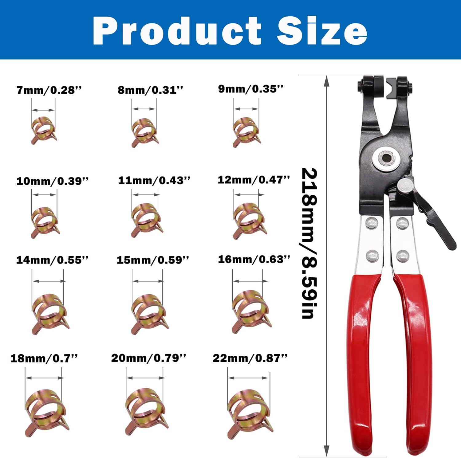 121Pcs Spring Hose Clamp Assortment Kit 7-22mm with Plier - Fuel, Vacuum, Air Clip Clamp Set