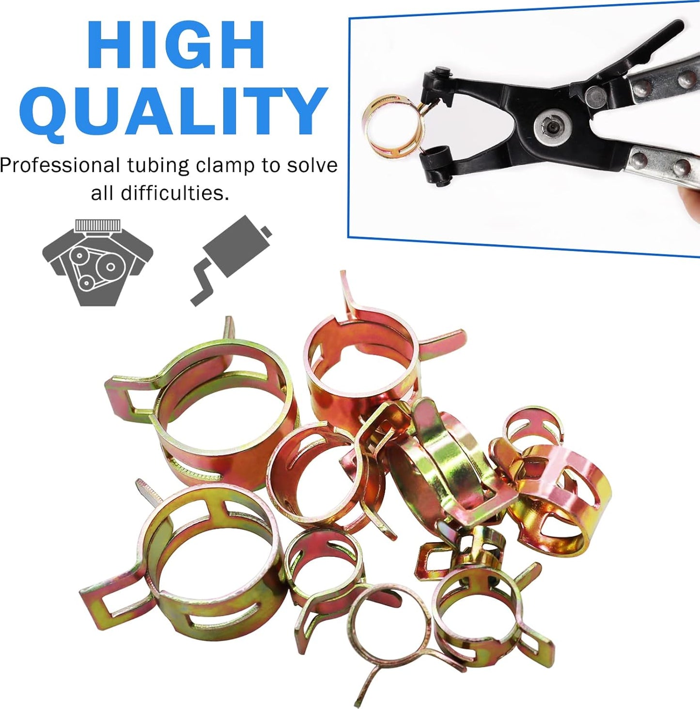 121Pcs Spring Hose Clamp Assortment Kit 7-22mm with Plier - Fuel, Vacuum, Air Clip Clamp Set