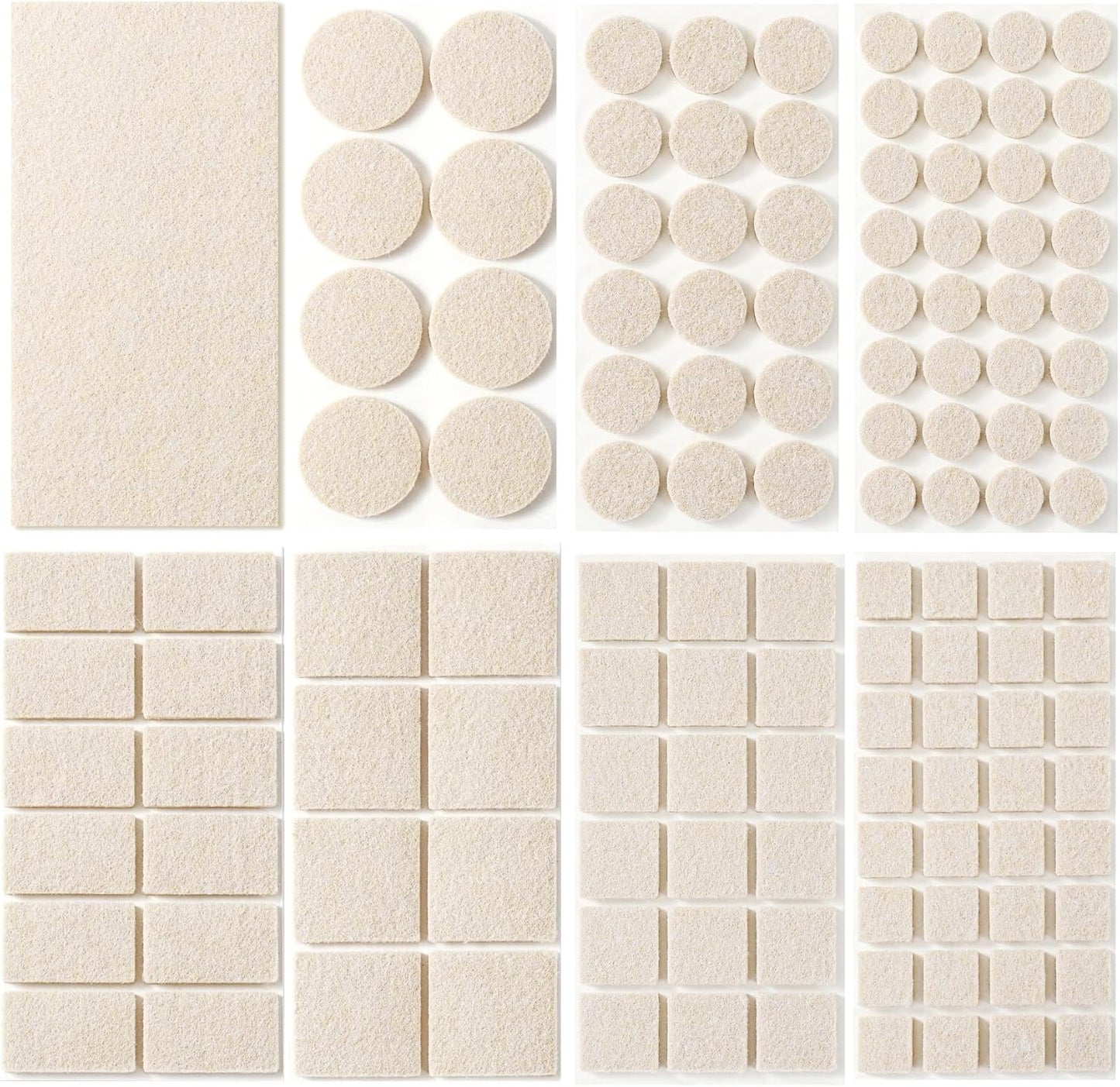 129 Piece Beige Felt Furniture Pads for Hardwood Floors - Self Adhesive Chair Sliders for Smooth Moving - Furnigear Anti Scratch Felt Pads for Round & Square Chair Feet
