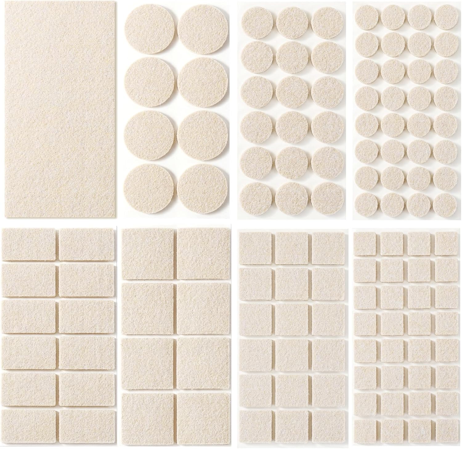 129 Piece Beige Felt Furniture Pads for Hardwood Floors - Self Adhesive Chair Sliders for Smooth Moving - Furnigear Anti Scratch Felt Pads for Round & Square Chair Feet