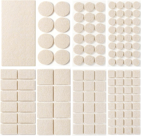 129 Piece Beige Felt Furniture Pads for Hardwood Floors - Self Adhesive Chair Sliders for Smooth Moving - Furnigear Anti Scratch Felt Pads for Round & Square Chair Feet