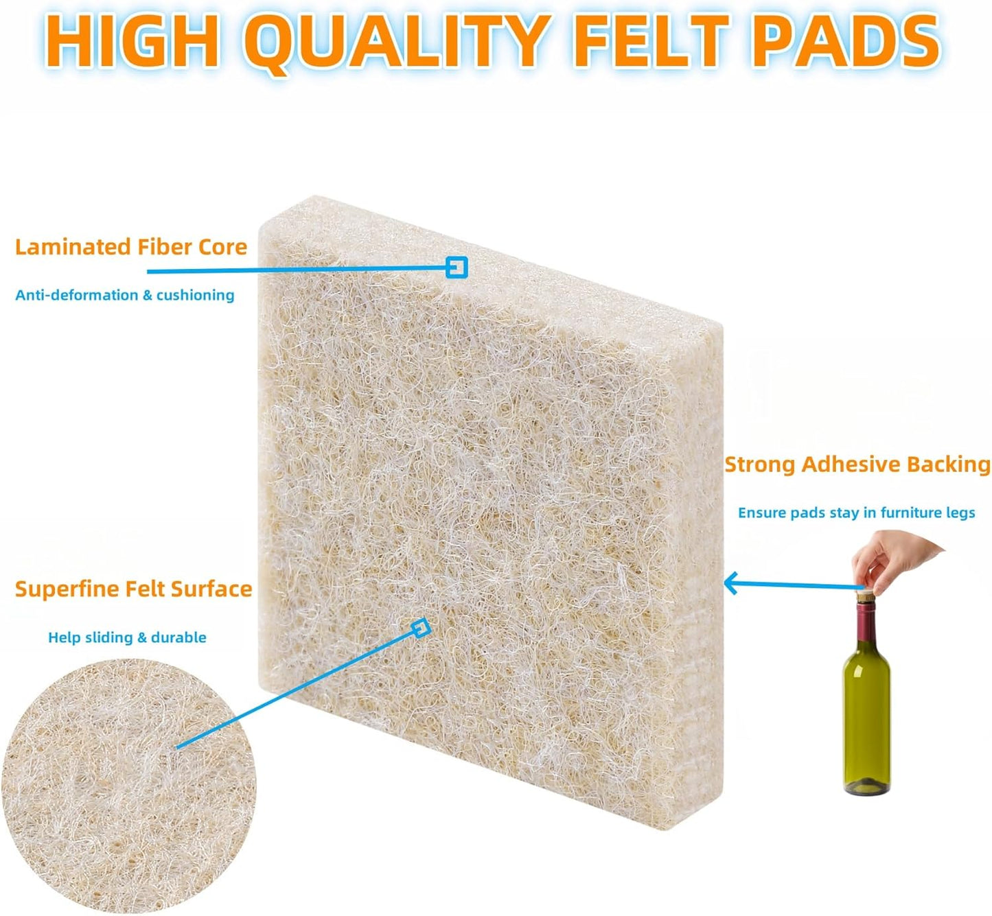 129 Piece Beige Felt Furniture Pads for Hardwood Floors - Self Adhesive Chair Sliders for Smooth Moving - Furnigear Anti Scratch Felt Pads for Round & Square Chair Feet