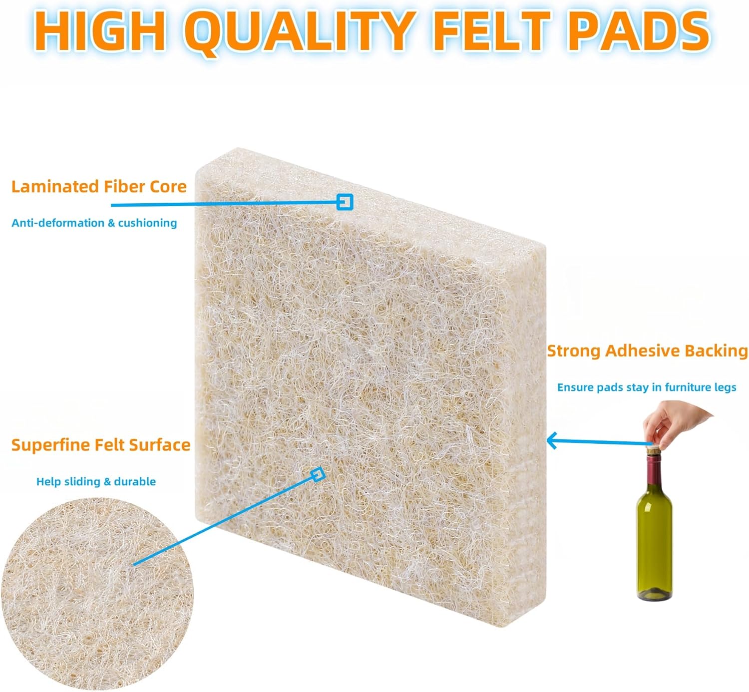129 Piece Beige Felt Furniture Pads for Hardwood Floors - Self Adhesive Chair Sliders for Smooth Moving - Furnigear Anti Scratch Felt Pads for Round & Square Chair Feet