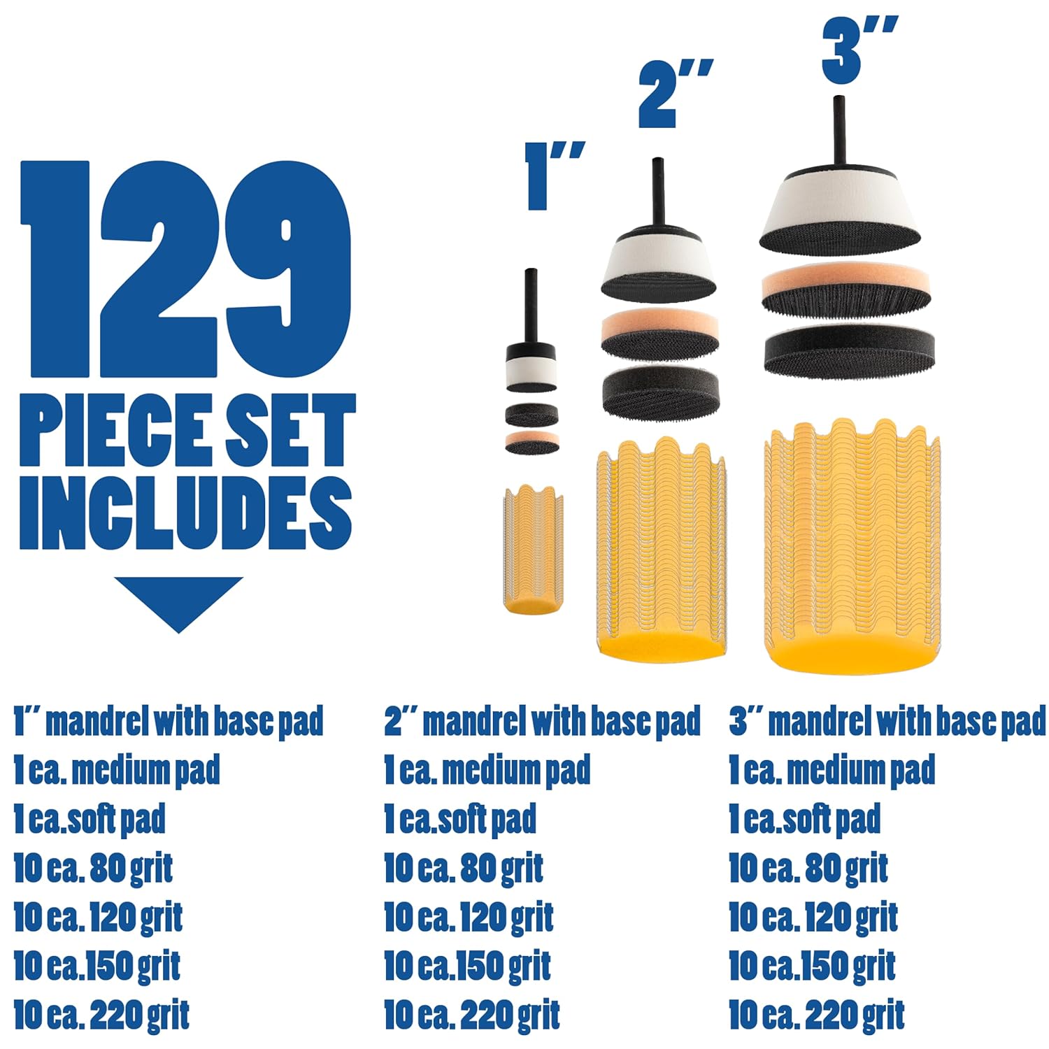 129-Piece Fulton Woodworking Tools Bowl Flex Edge Sanding Disc Mandrel Kit for Curved & Flat Surfaces
