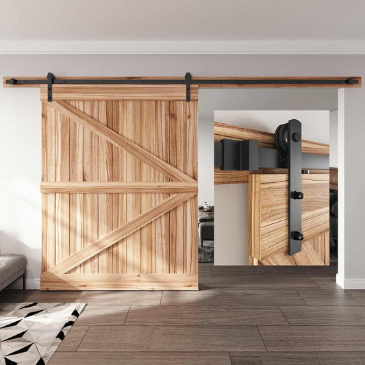 12FT Heavy Duty Sliding Barn Door Hardware Track Kit - Straight Pulley, Smooth & Quiet, Easy Installation - Fits 72" Wide Single Door - WildKart