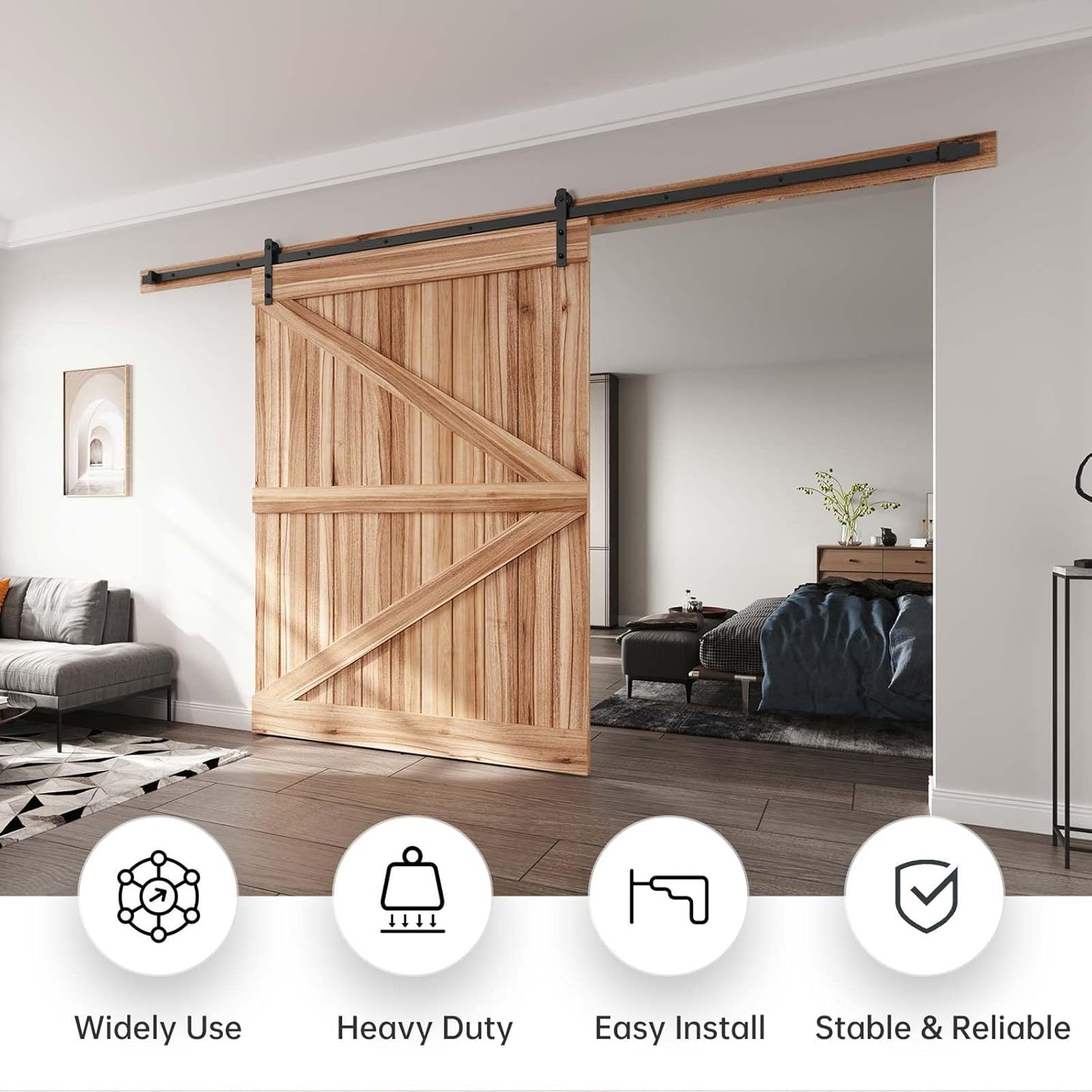 12FT Heavy Duty Sliding Barn Door Hardware Track Kit - Straight Pulley, Smooth & Quiet, Easy Installation - Fits 72" Wide Single Door - WildKart