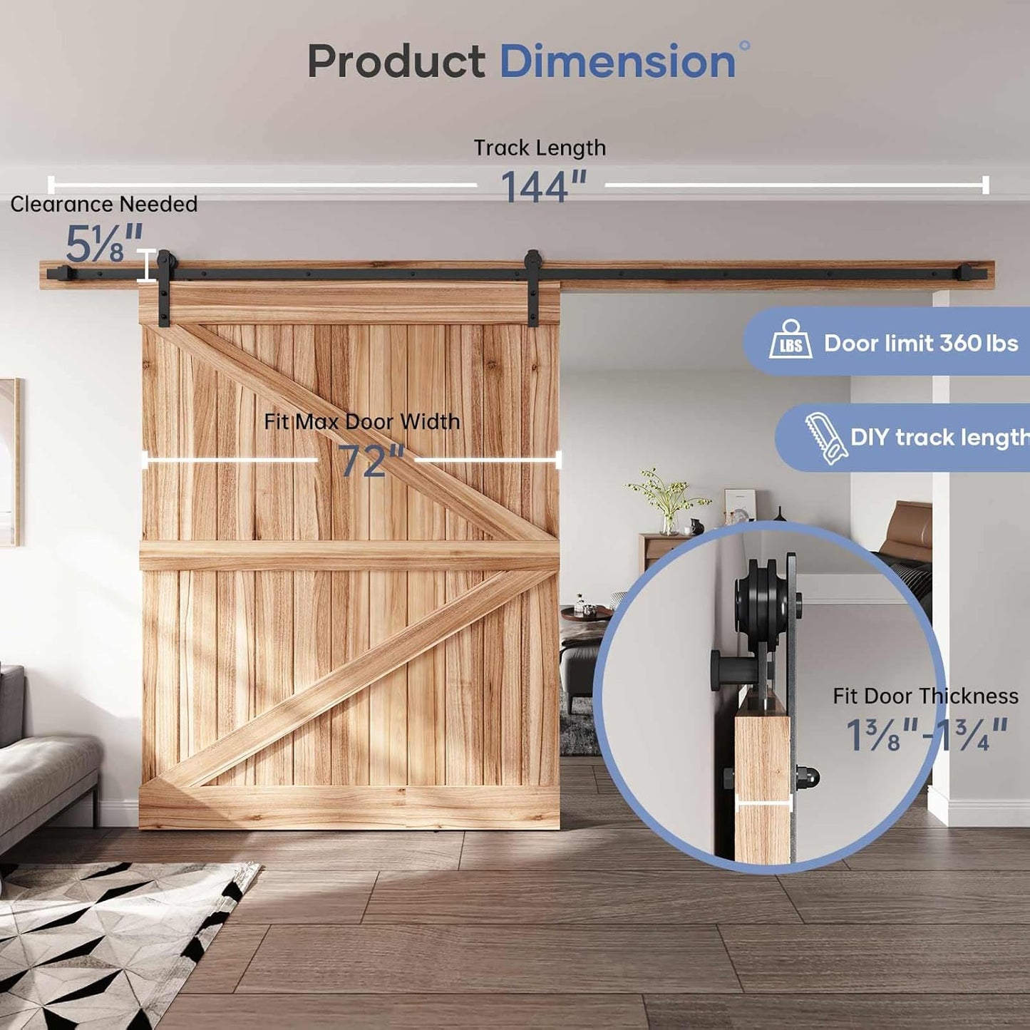 12FT Heavy Duty Sliding Barn Door Hardware Track Kit - Straight Pulley, Smooth & Quiet, Easy Installation - Fits 72" Wide Single Door - WildKart