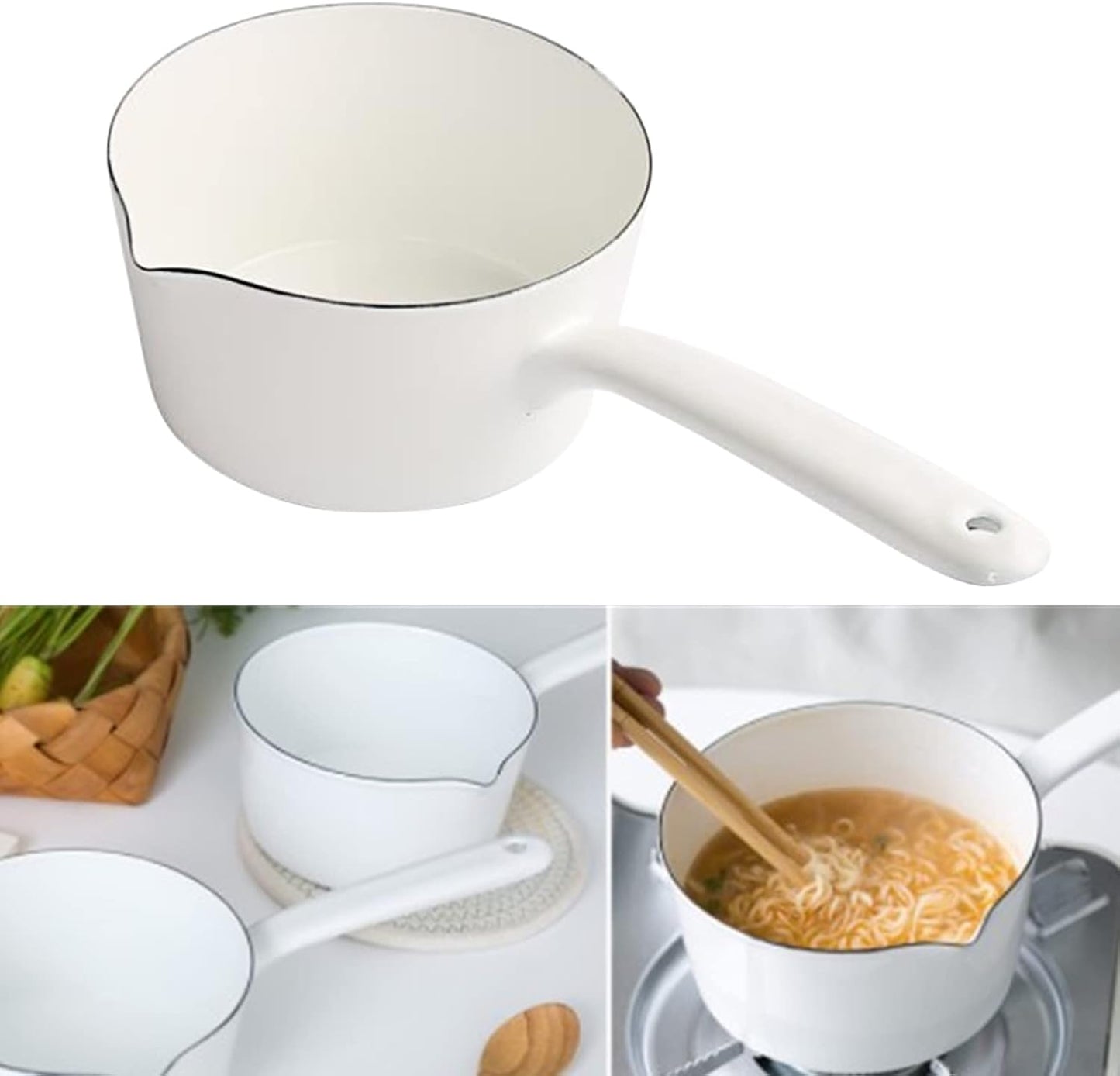 1.2L Nonstick Saucepan with Pour Spouts, Butter Warmer, Melting Pot for Gas Stove - Enamel Milk Pan for Home Kitchen