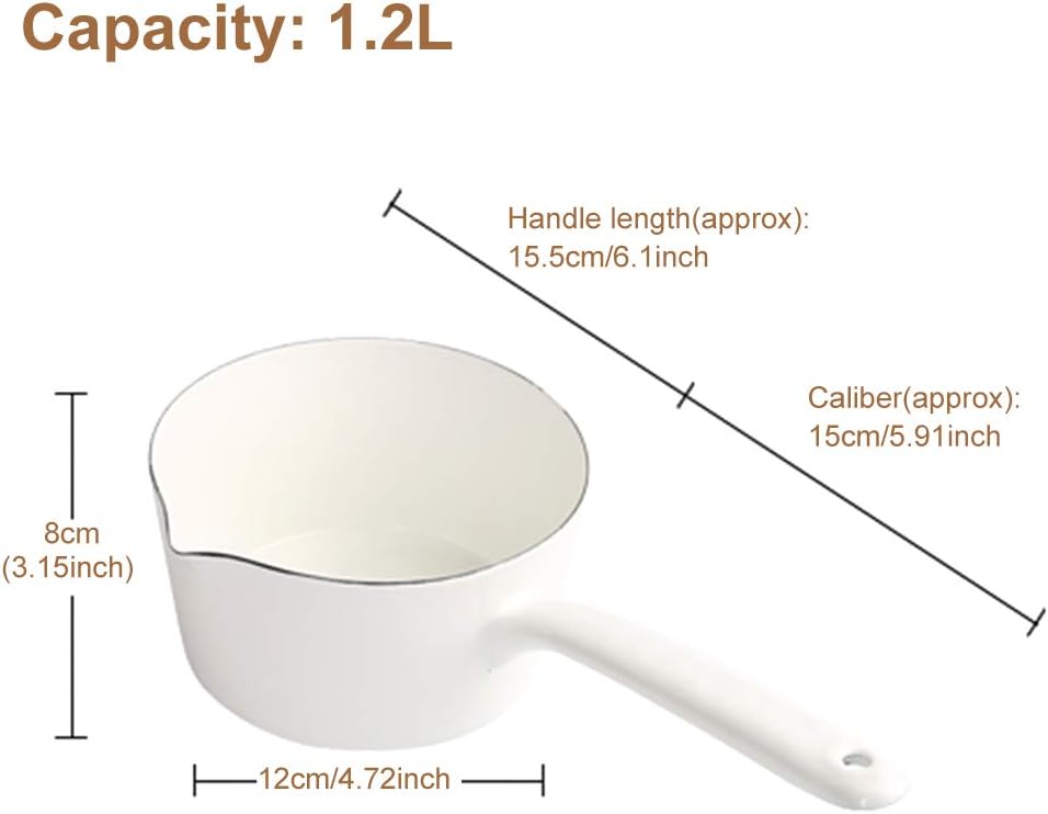 1.2L Nonstick Saucepan with Pour Spouts, Butter Warmer, Melting Pot for Gas Stove - Enamel Milk Pan for Home Kitchen