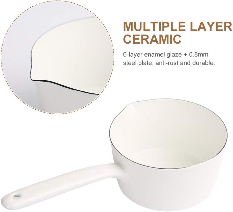 1.2L Nonstick Saucepan with Pour Spouts, Butter Warmer, Melting Pot for Gas Stove - Enamel Milk Pan for Home Kitchen