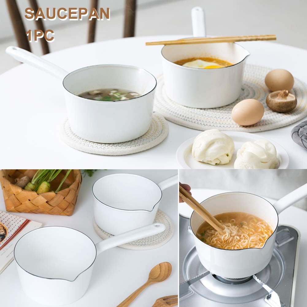 1.2L Nonstick Saucepan with Pour Spouts, Butter Warmer, Melting Pot for Gas Stove - Enamel Milk Pan for Home Kitchen