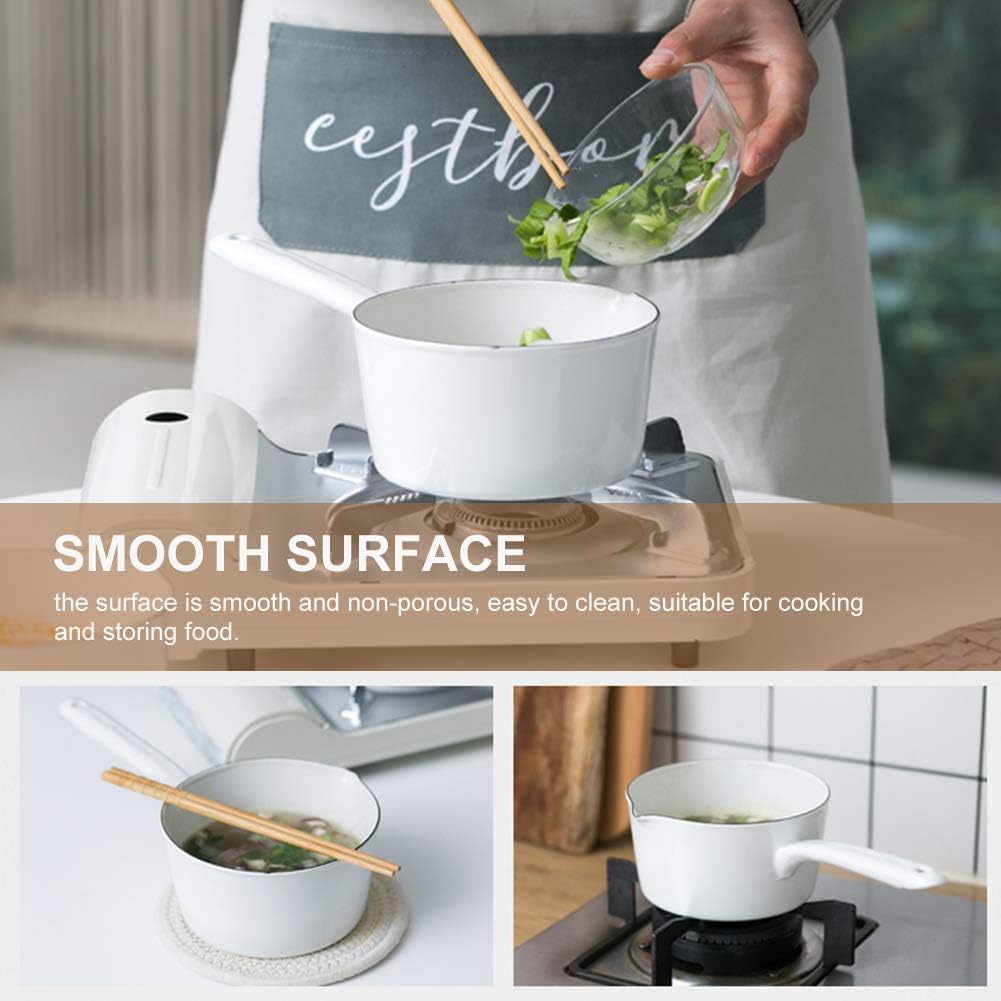 1.2L Nonstick Saucepan with Pour Spouts, Butter Warmer, Melting Pot for Gas Stove - Enamel Milk Pan for Home Kitchen