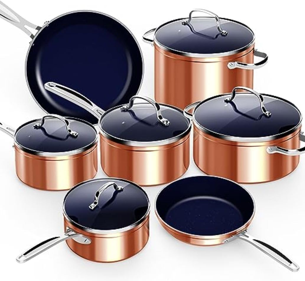 12pc Nuwave Ceramic Cookware Set - Non-Stick, Vented Glass Lids, Induction Compatible, PFAS Free