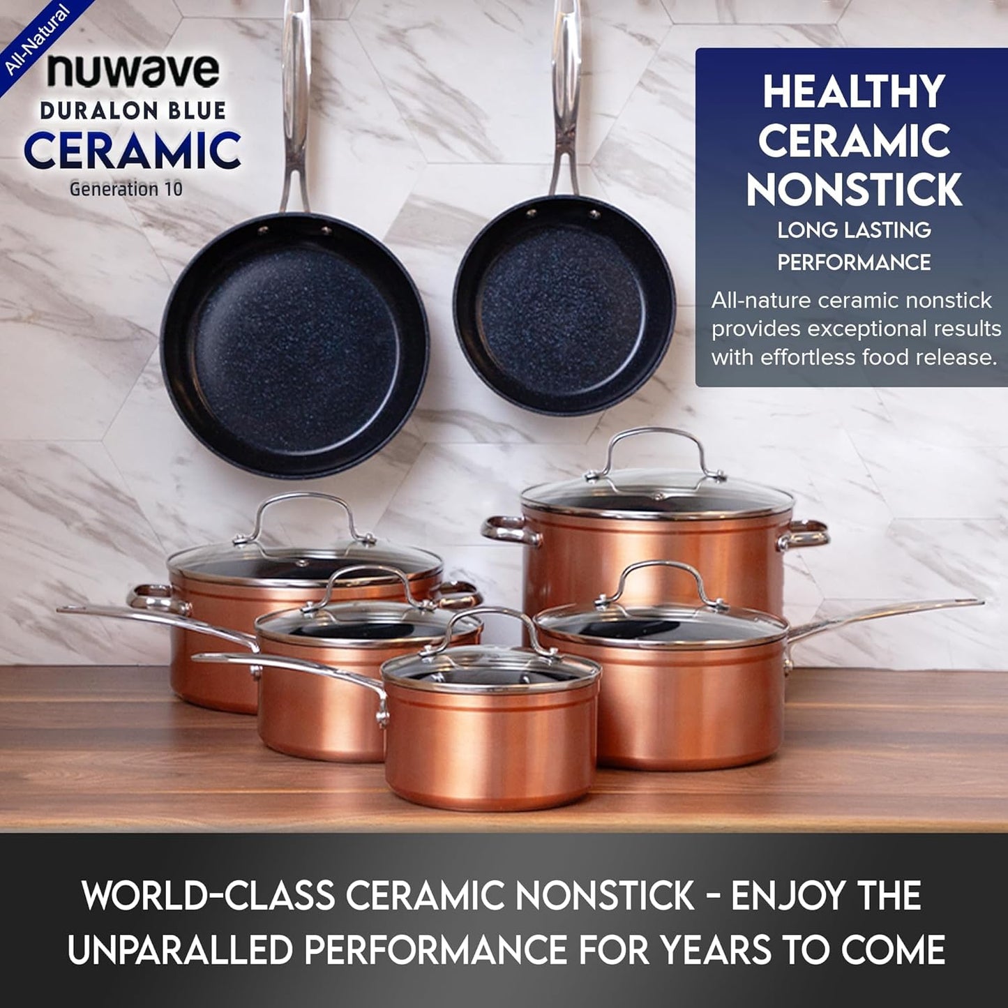 12pc Nuwave Ceramic Cookware Set - Non-Stick, Vented Glass Lids, Induction Compatible, PFAS Free