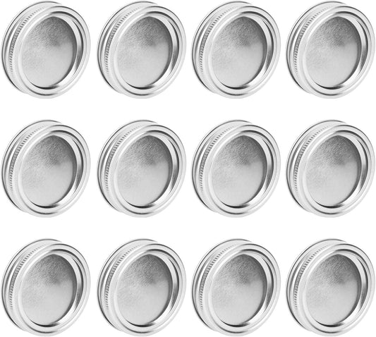 12pcs Aramox 70mm Round Regular Mouth SplitType Jar Lid Container Sealing Cover - Leakproof Honey Canning Kitchen Storage - Sturdy Silver Cover