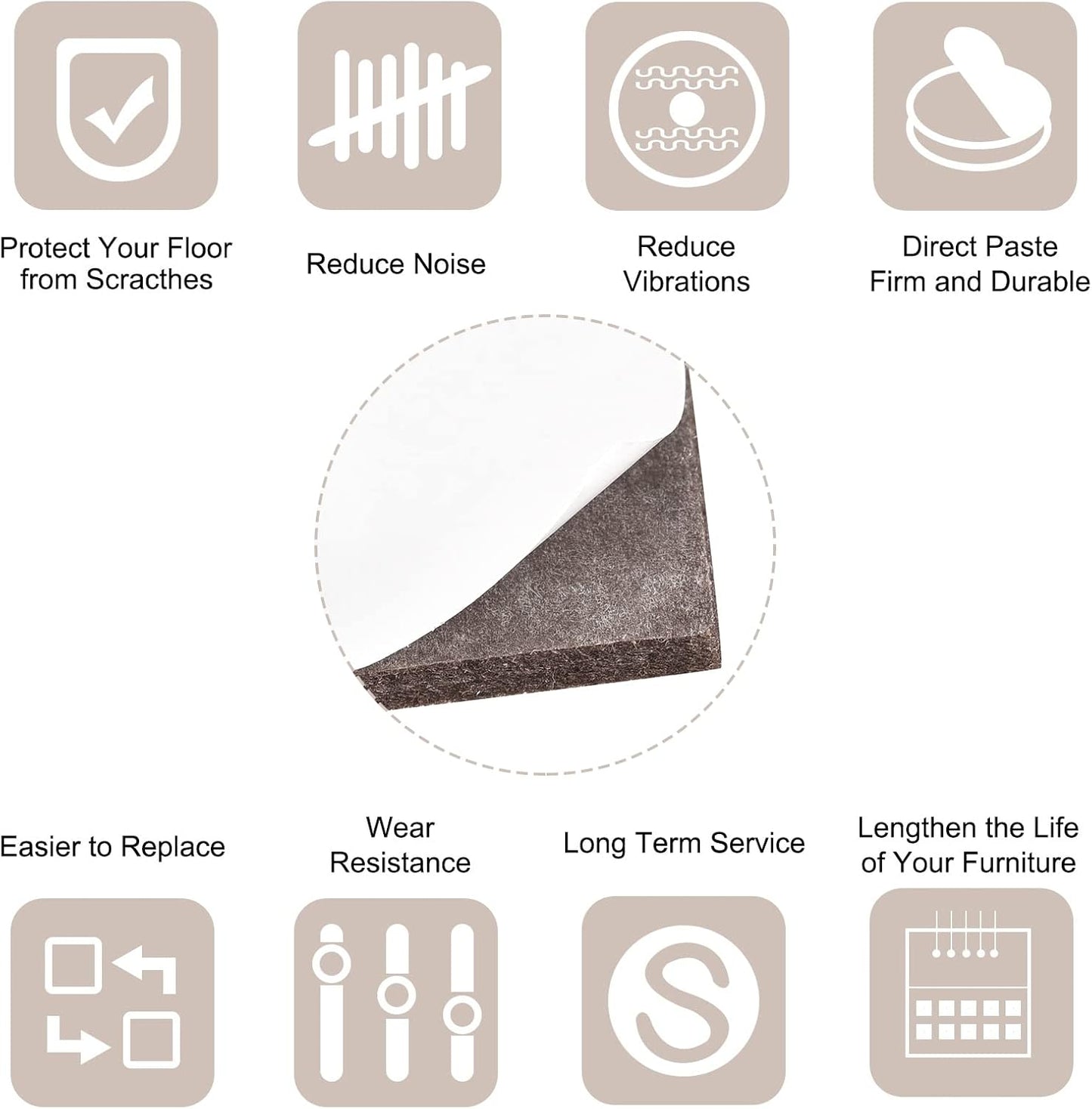12Pcs Brown Self Adhesive Felt Furniture Pads 2"x2" Square Floor Protectors for Furniture Legs Hardwood Floor - Anti Scratch & Cuttable