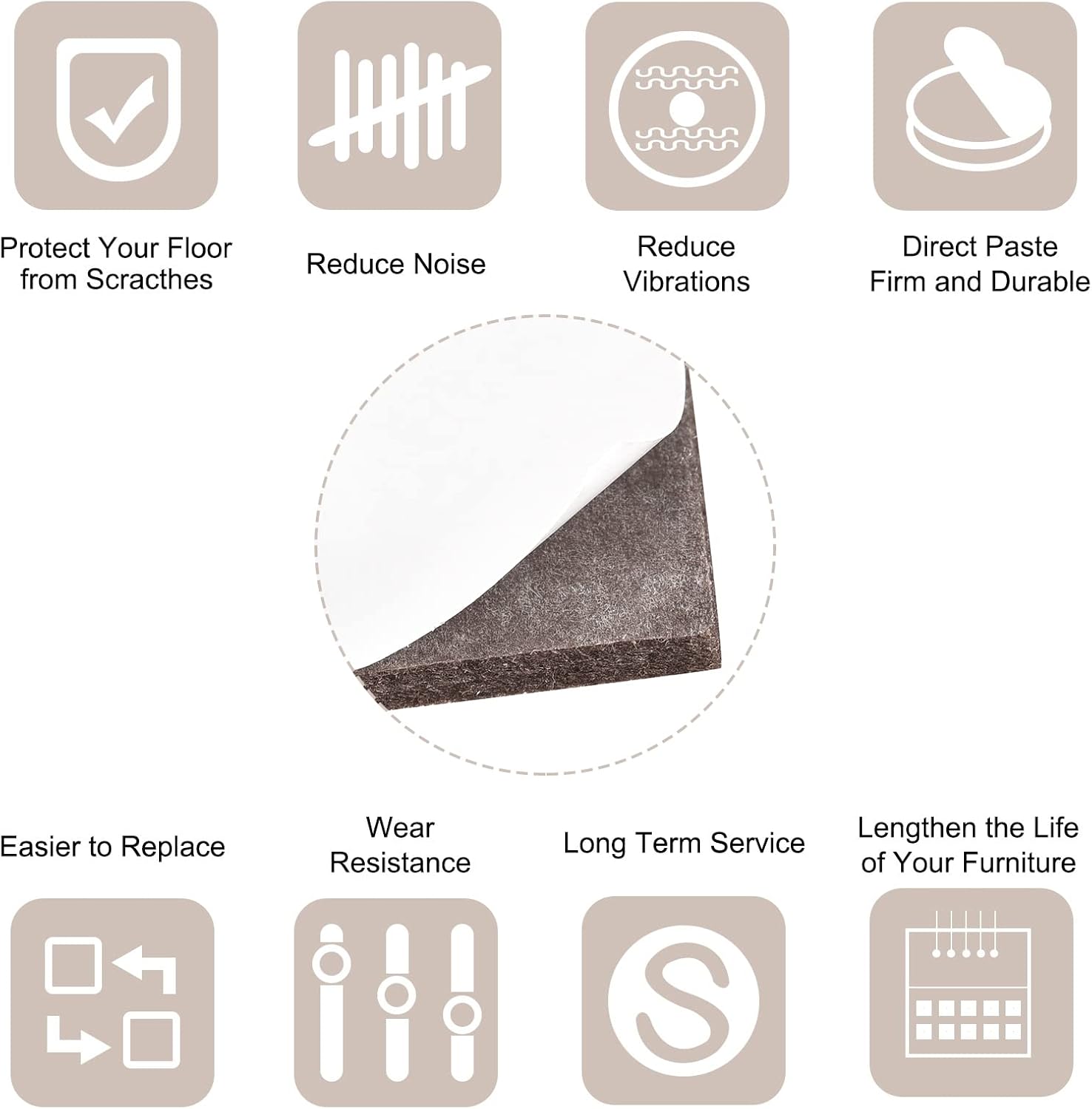 12Pcs Brown Self Adhesive Felt Furniture Pads 2"x2" Square Floor Protectors for Furniture Legs Hardwood Floor - Anti Scratch & Cuttable
