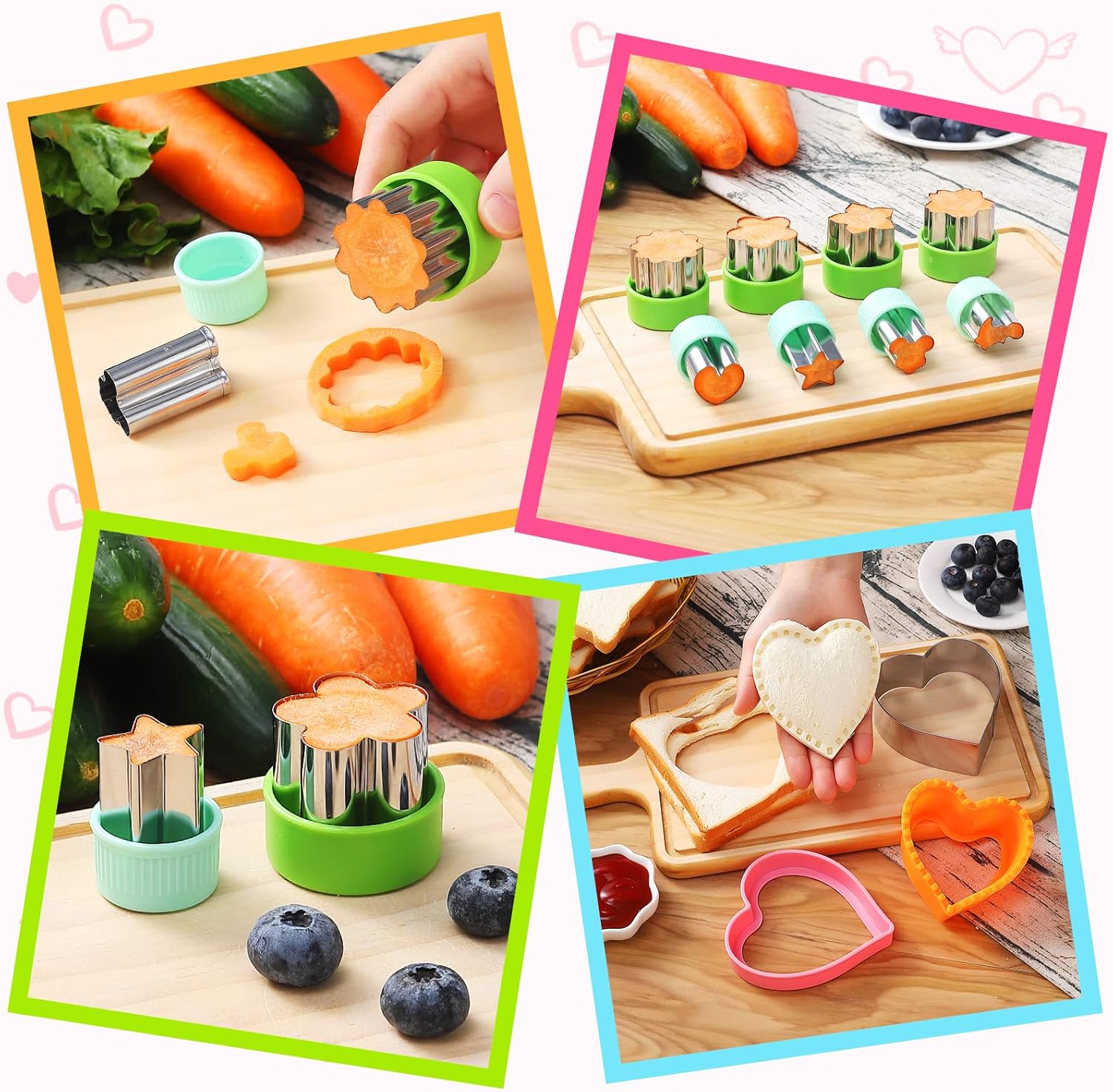 12Pcs Elfkitwang Dinosaur, Heart, and Star Sandwich Cutter and Sealer Set - Child-Friendly Food Grade Vegetable Cookie Mould