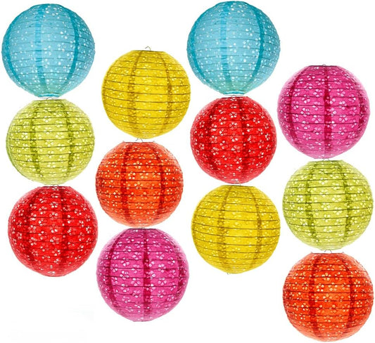 12PCS Hollow Paper Lanterns for Birthday Halloween Wedding Baby Shower Home Decor Party - Chinese Japanese Hanging Decorative Paper Lanterns
