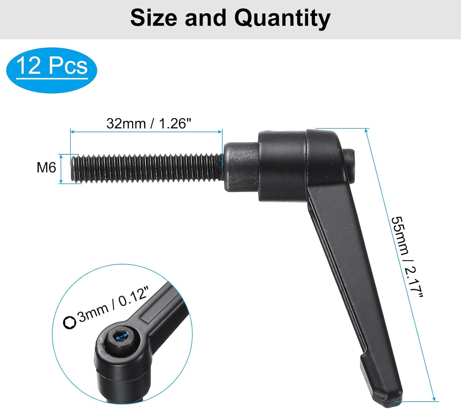 12pcs Lever Adjustable Handles M6 x 32mm Metric Male Thread for Clamping - Rotating Screw Handles with Locking Lever