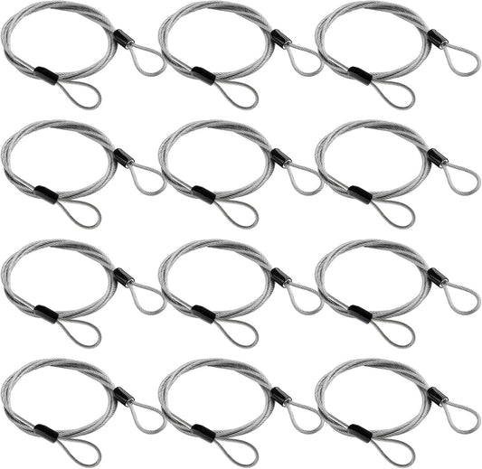 12Pcs Milkary Stainless Steel Security Cable with Loops, 4Ft 3mm Luggage Lock Safety Cable - Double Loop Anti Theft Wire Lock Cable for Travel Locking