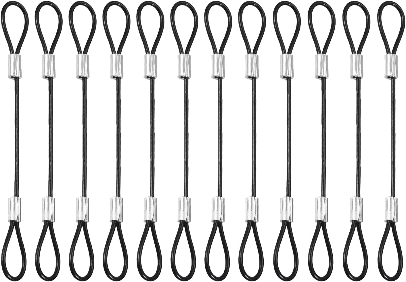 12Pcs PENCK 5-inch Black Vinyl Coated Security Cable with Loops - 2mm Stainless Steel Wire Rope for Luggage and Stage Lighting