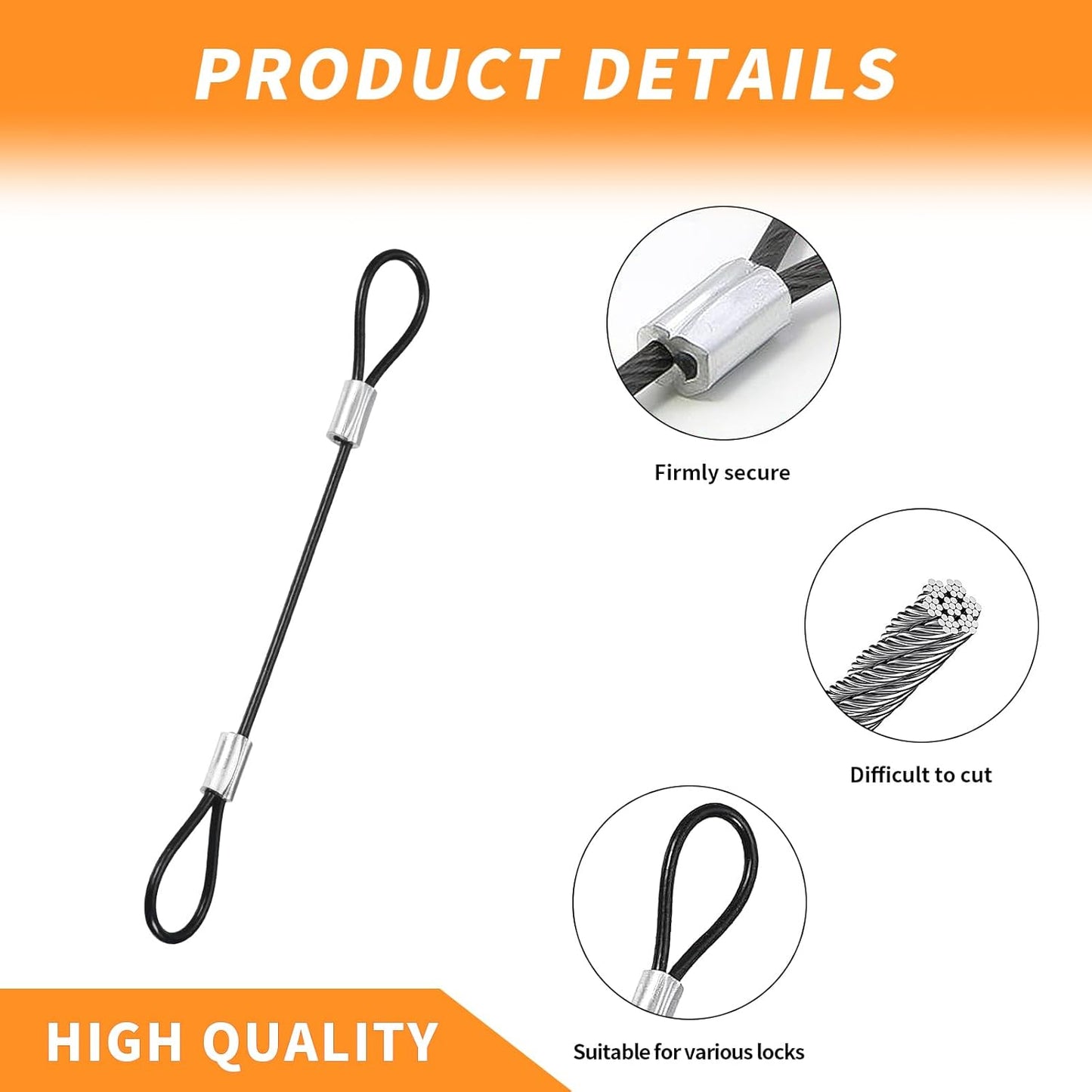 12Pcs PENCK 5-inch Black Vinyl Coated Security Cable with Loops - 2mm Stainless Steel Wire Rope for Luggage and Stage Lighting