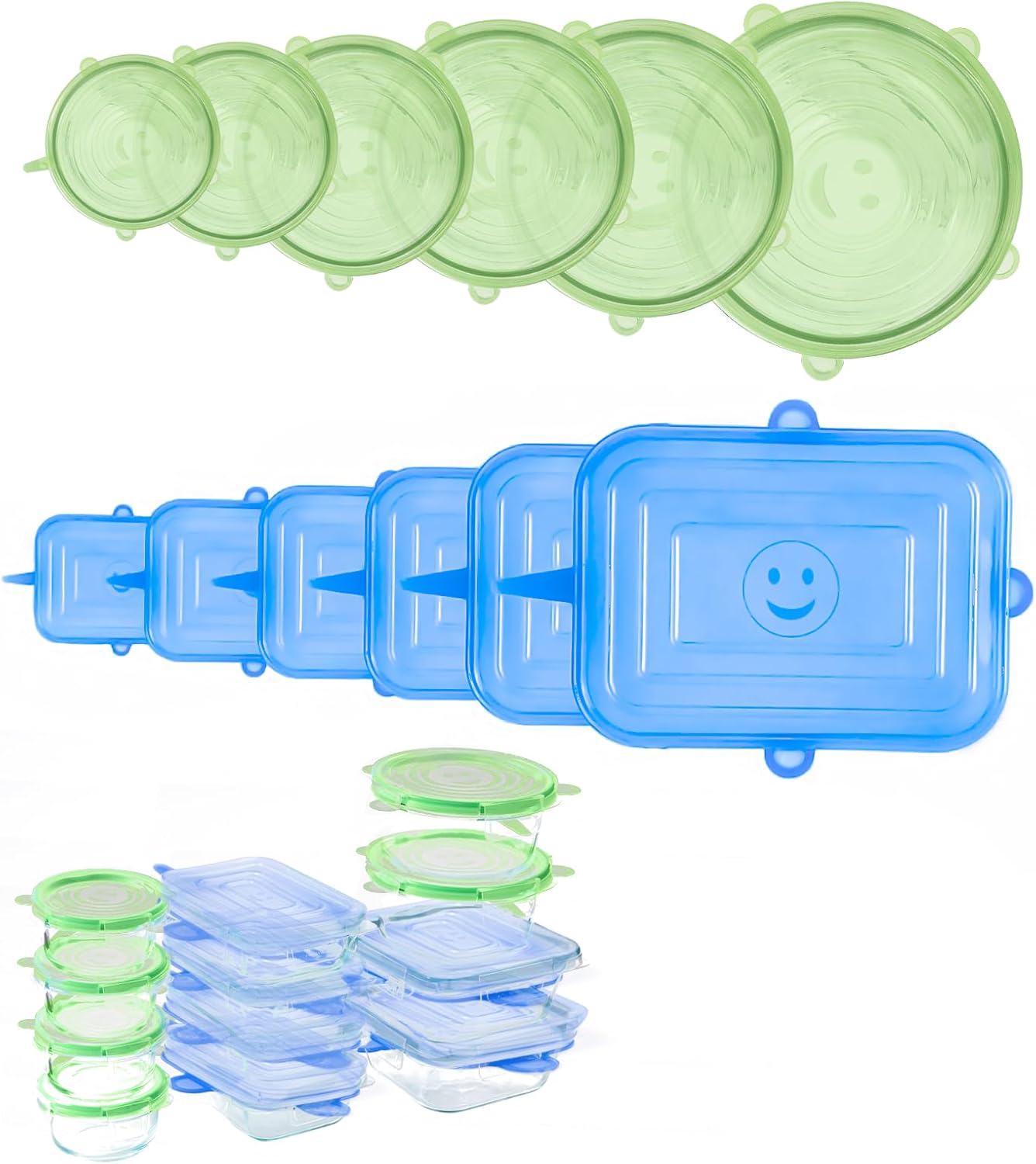 12PCS Soft Silicone Lids Replacement for Snapware Containers - Heat and Cold Resistant