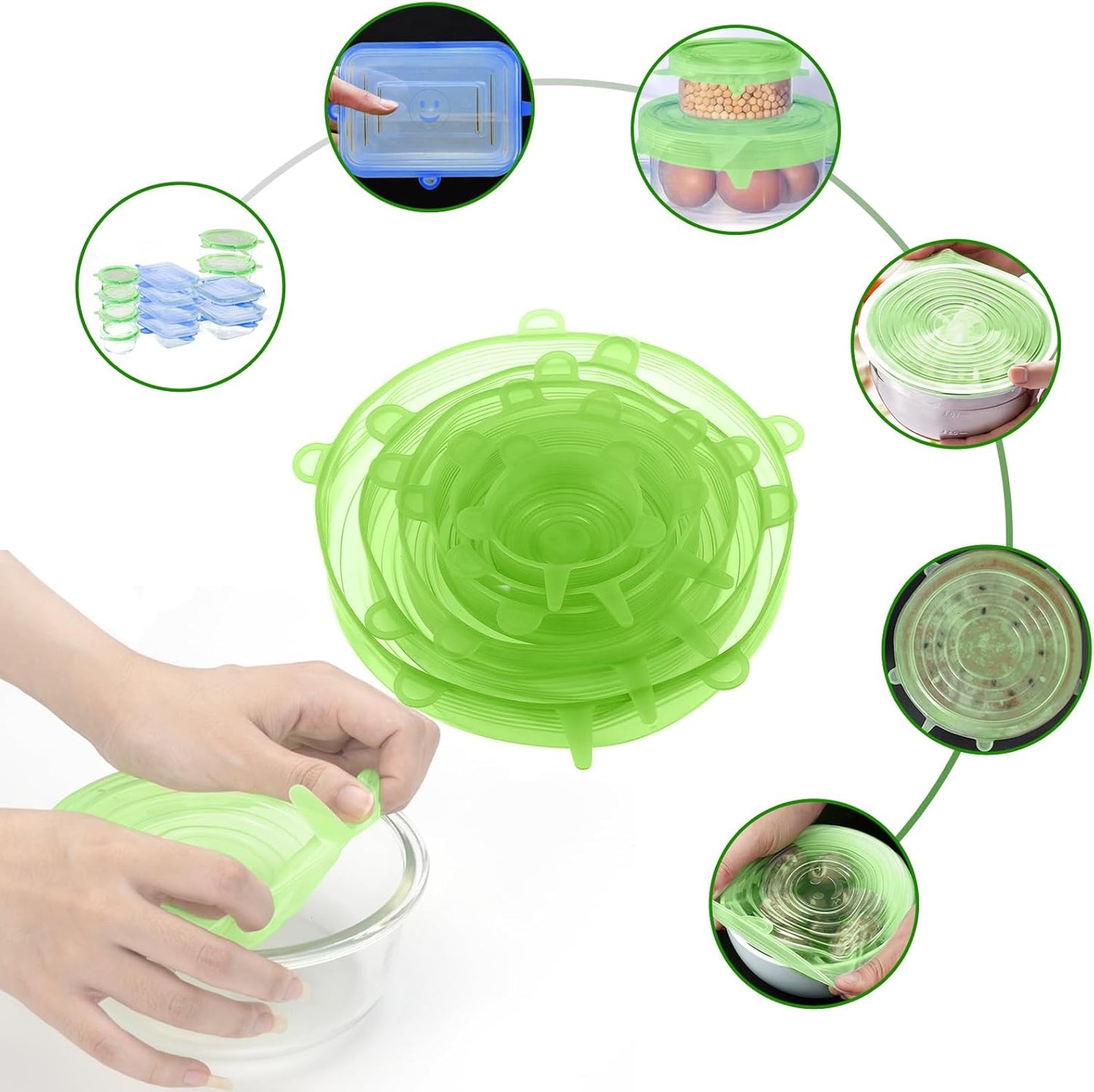 12PCS Soft Silicone Lids Replacement for Snapware Containers - Heat and Cold Resistant