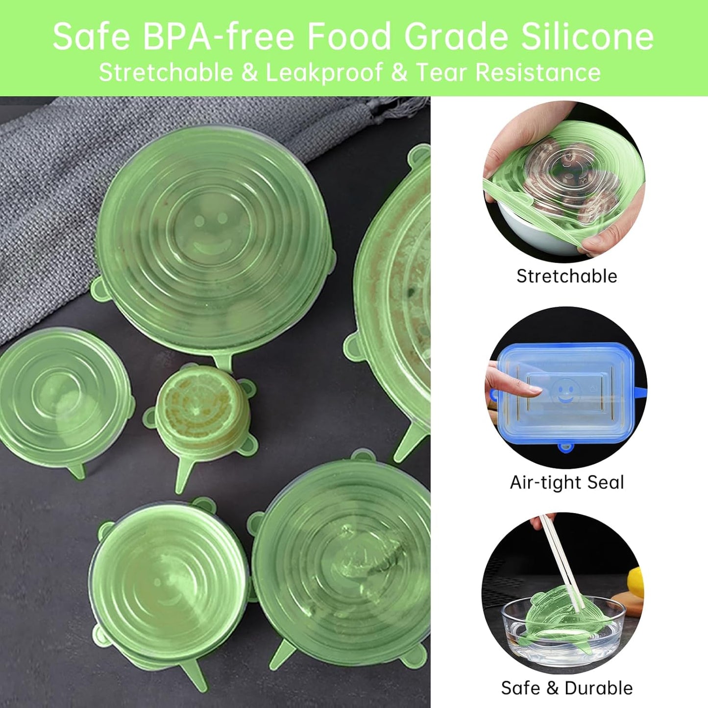 12PCS Soft Silicone Lids Replacement for Snapware Containers - Heat and Cold Resistant