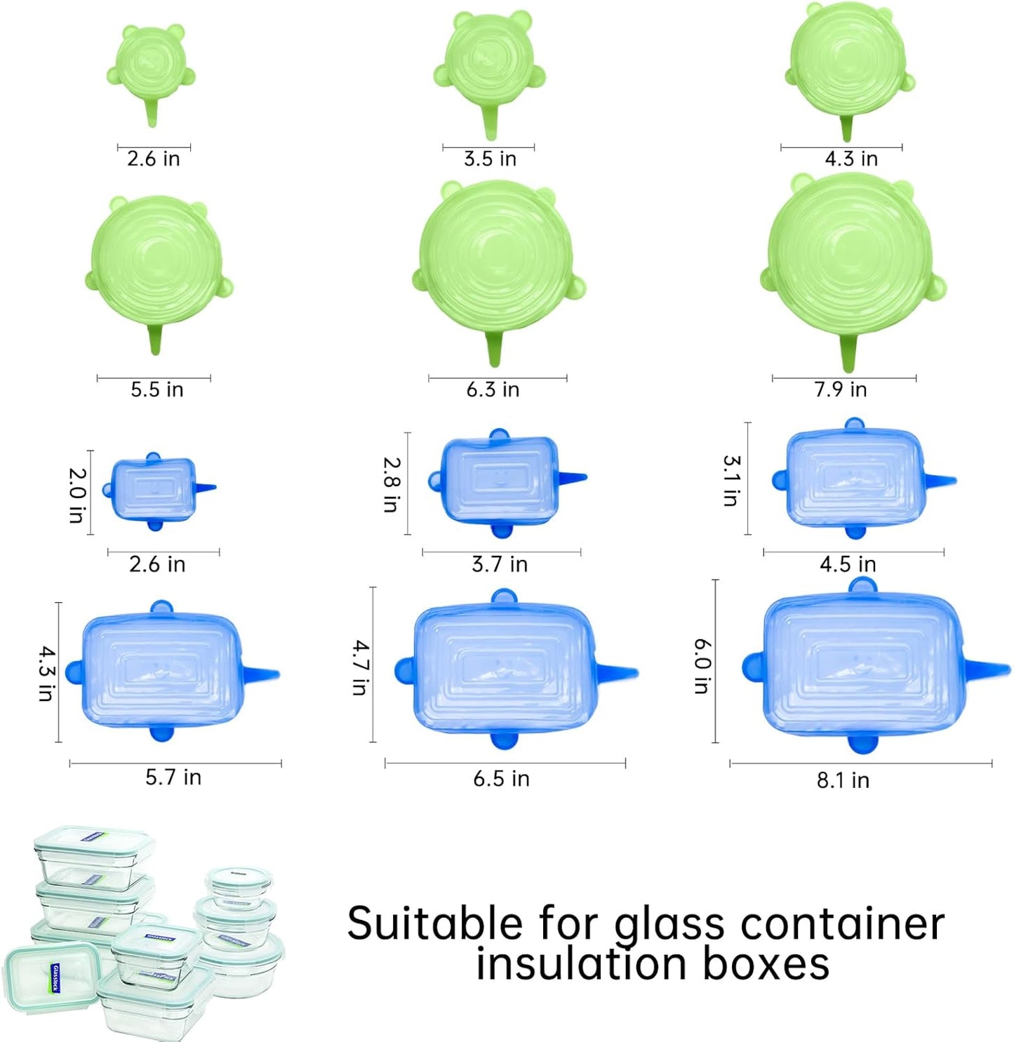 12PCS Soft Silicone Lids Replacement for Snapware Containers - Heat and Cold Resistant