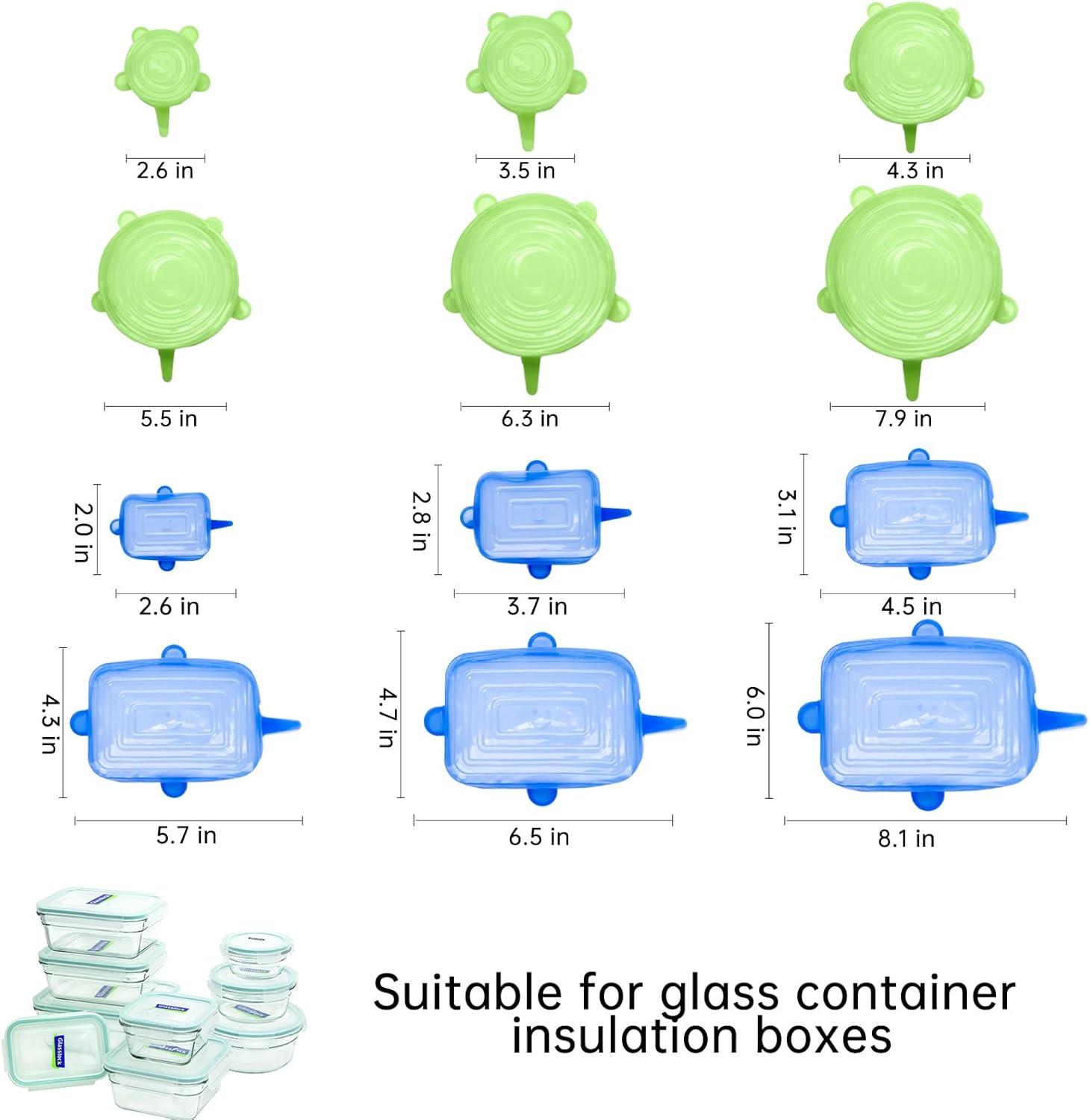 12PCS Soft Silicone Lids Replacement for Snapware Containers - Heat and Cold Resistant