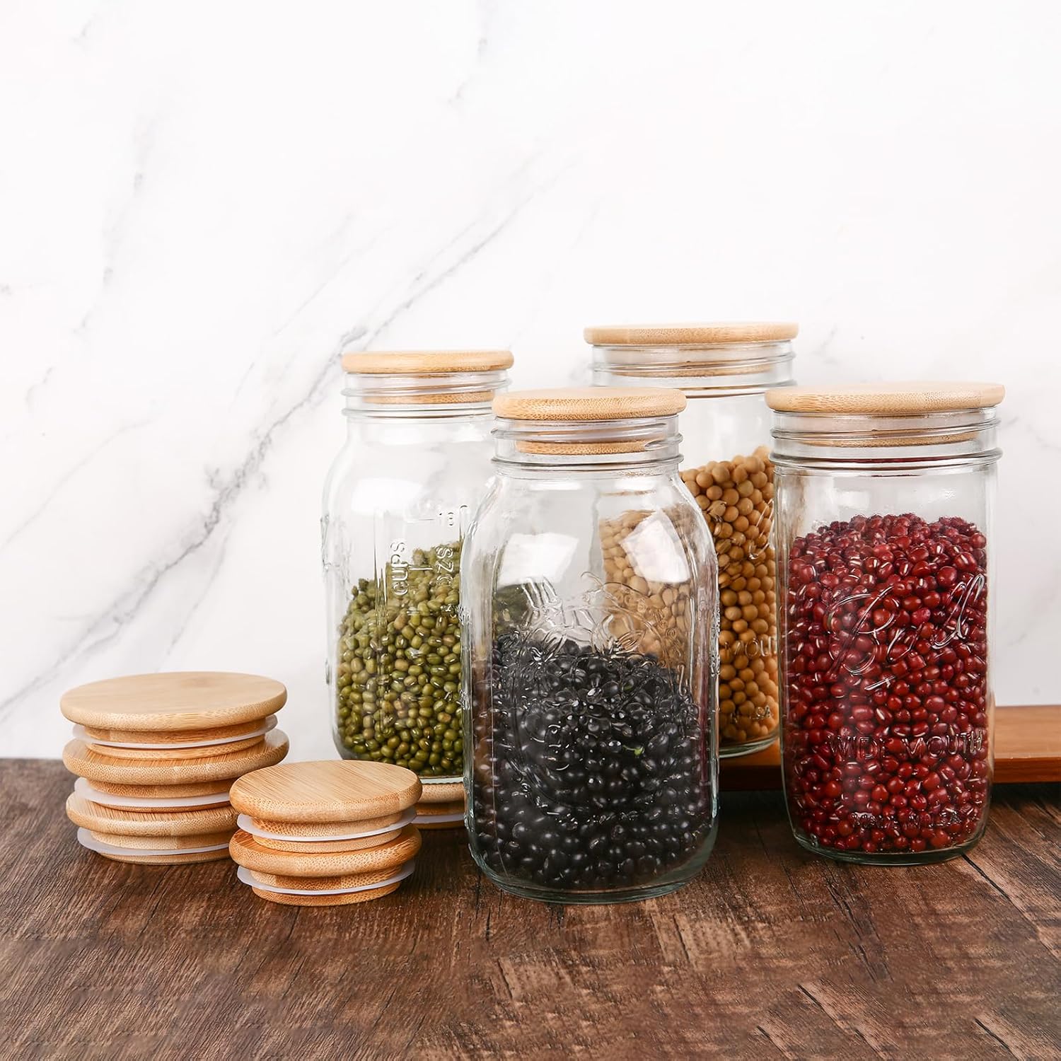 12PCS Wide Acacia Wooden Mason Jar Lids with Silicone Sealing for Wide Mouth Jars - Reusable & Airtight Canning Lids