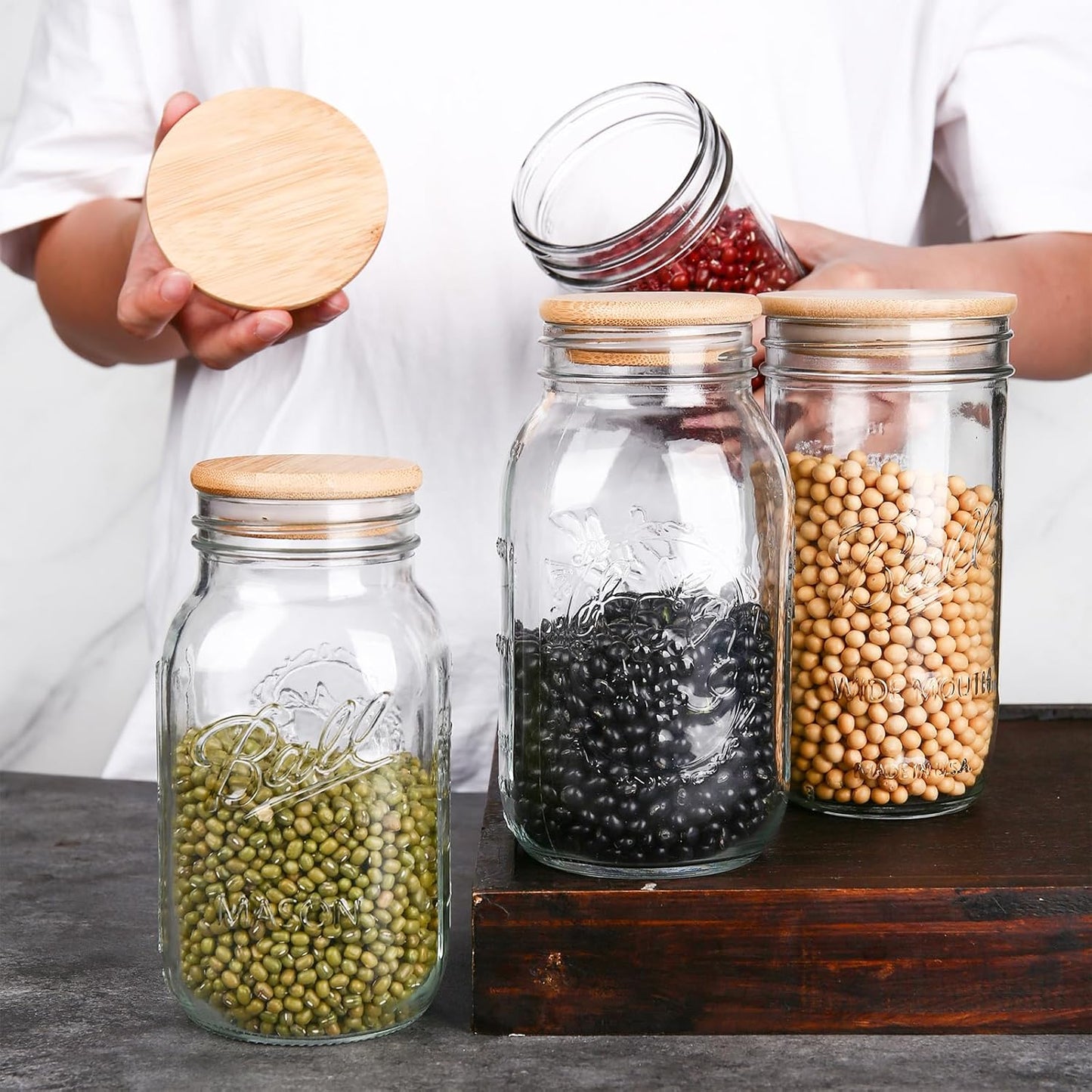 12PCS Wide Acacia Wooden Mason Jar Lids with Silicone Sealing for Wide Mouth Jars - Reusable & Airtight Canning Lids