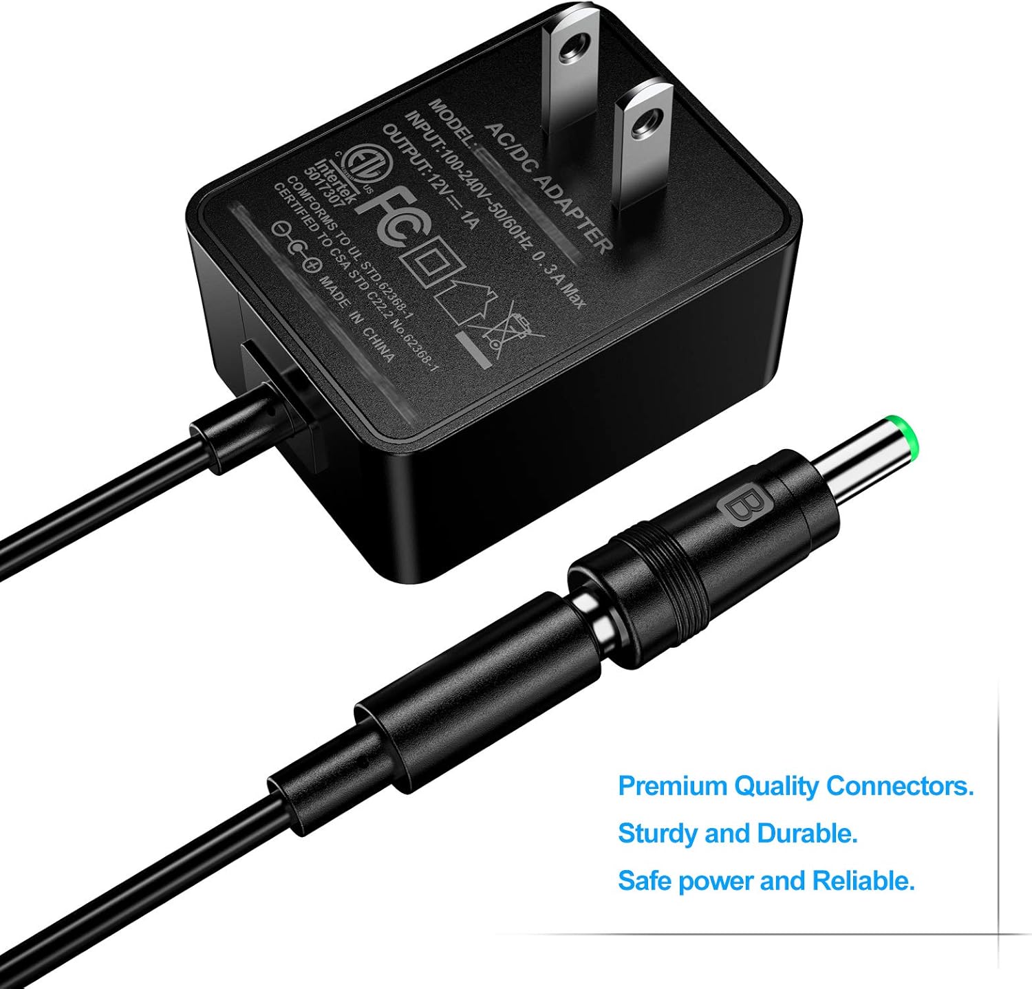 12V 1A AC Adapter Charger Replacement with 8 Tips - Regulated Power Supply for LED Strip Light, CCTV Camera, GPS - ETL Certified Transformer
