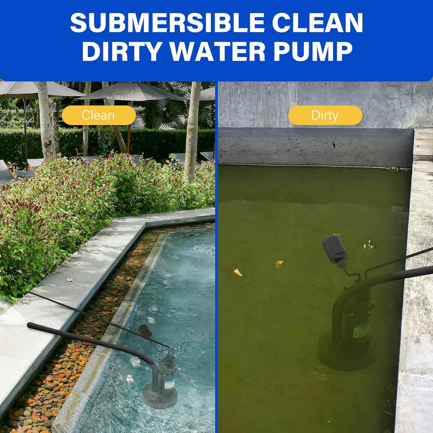 1/3 HP Submersible Sump Pump - 3040 GPH with Automatic Float Switch and 10ft Cord - Ideal for Basement, Pool, Pond, Drain, Flooded Cellar, Aquarium, and Irrigation - Acquaer