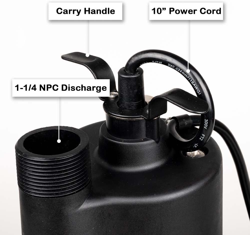 1/3 HP Submersible Water Pump 2400GPH for Swimming Pools, Ponds, Gardens, and Basements - Electric Utility Pump with 10 ft Cord - FangFarm Black