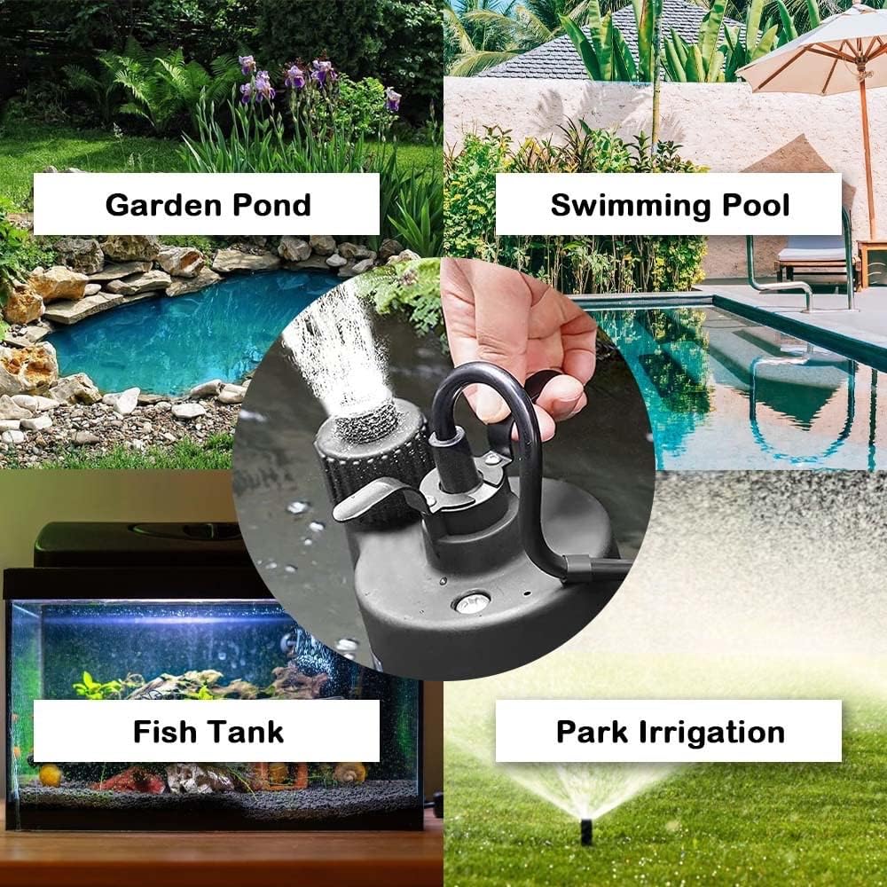 1/3 HP Submersible Water Pump 2400GPH for Swimming Pools, Ponds, Gardens, and Basements - Electric Utility Pump with 10 ft Cord - FangFarm Black