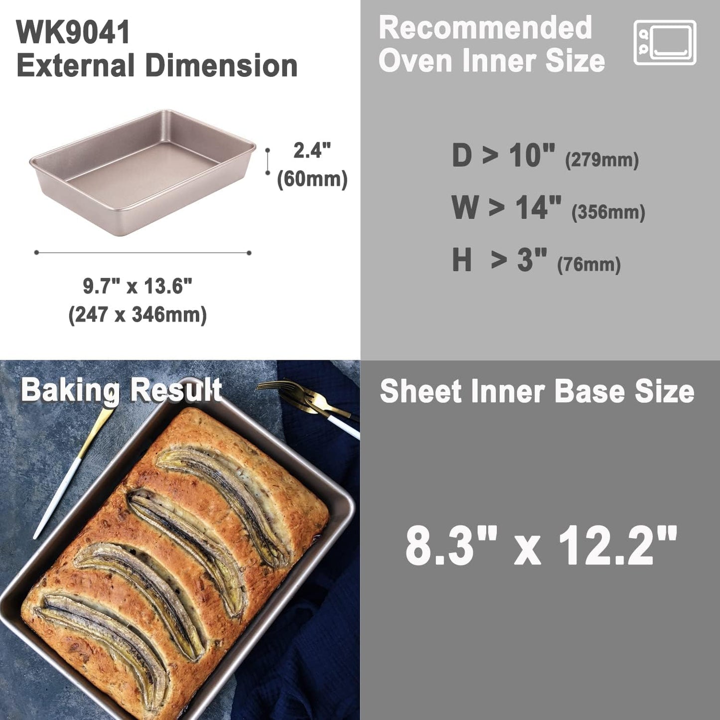 13-Inch ChefMade Rectangle Cake Pan with Non-Stick Coating for Baking Bread, Pizzas, and Pastries - Champagne Gold